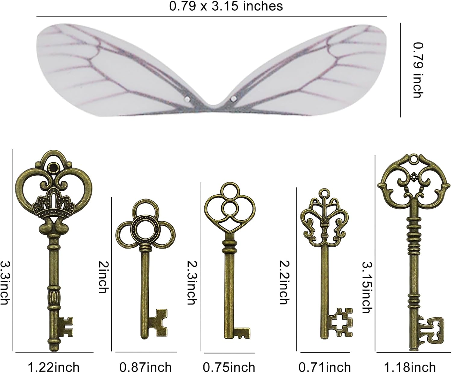 Aokbean 50 PCS Vintage Skeleton Keys Flying Keys with Dragonfly Wings and Clear Fishing Line for DIY Craft Jewelry Making Necklace Bracelet Charms Crafts Party Favor Home Decoration image number 4