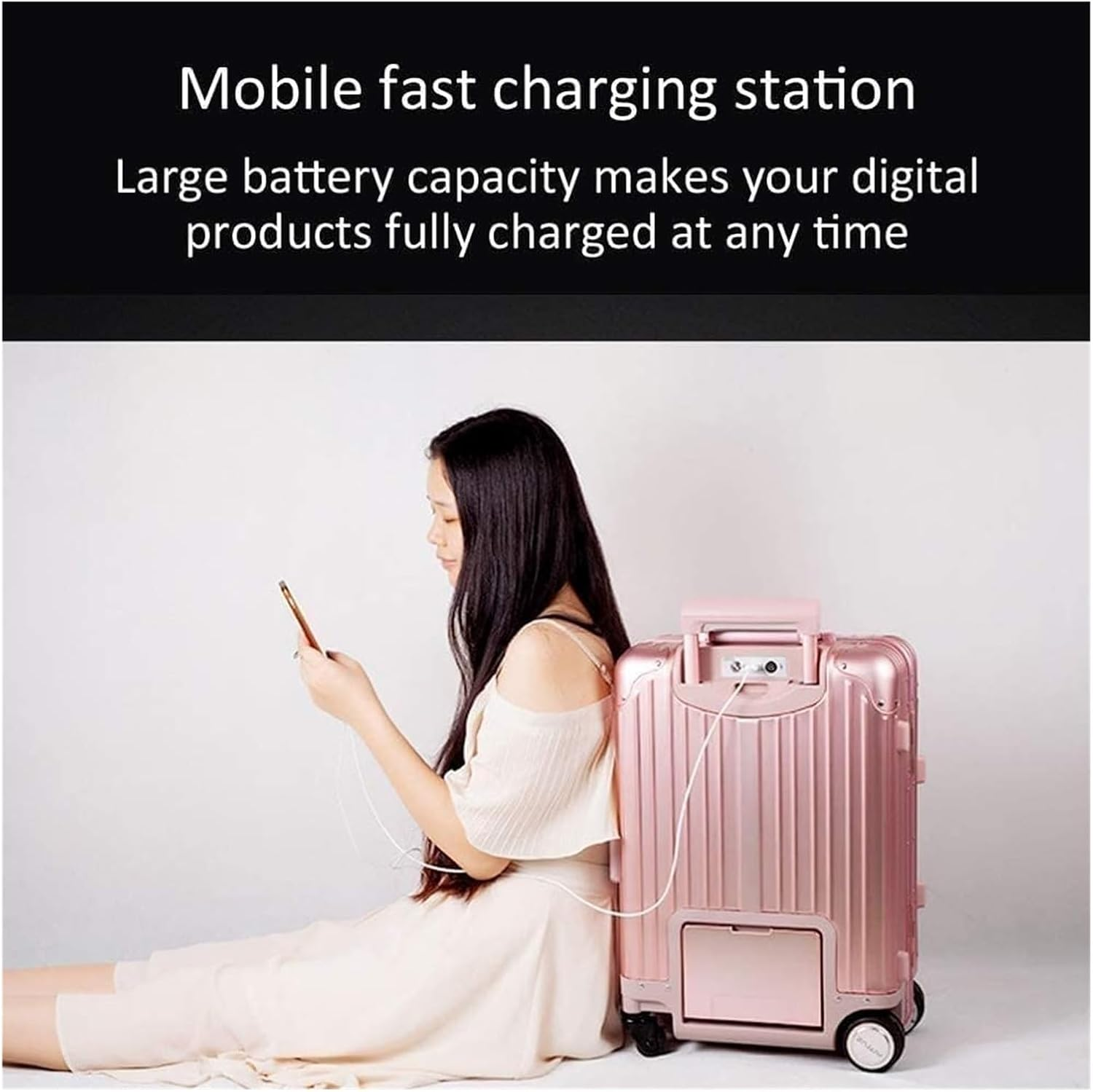 VEGIONES Luggage，Suitcases with Wheels Carry on Luggage Smart Remote Control Suitcases Carry on Luggage 20 Inch Suitcase Usb Rechargeable Riding Suitcases with Wheels Lightweight, One Color, Silver- image number 5