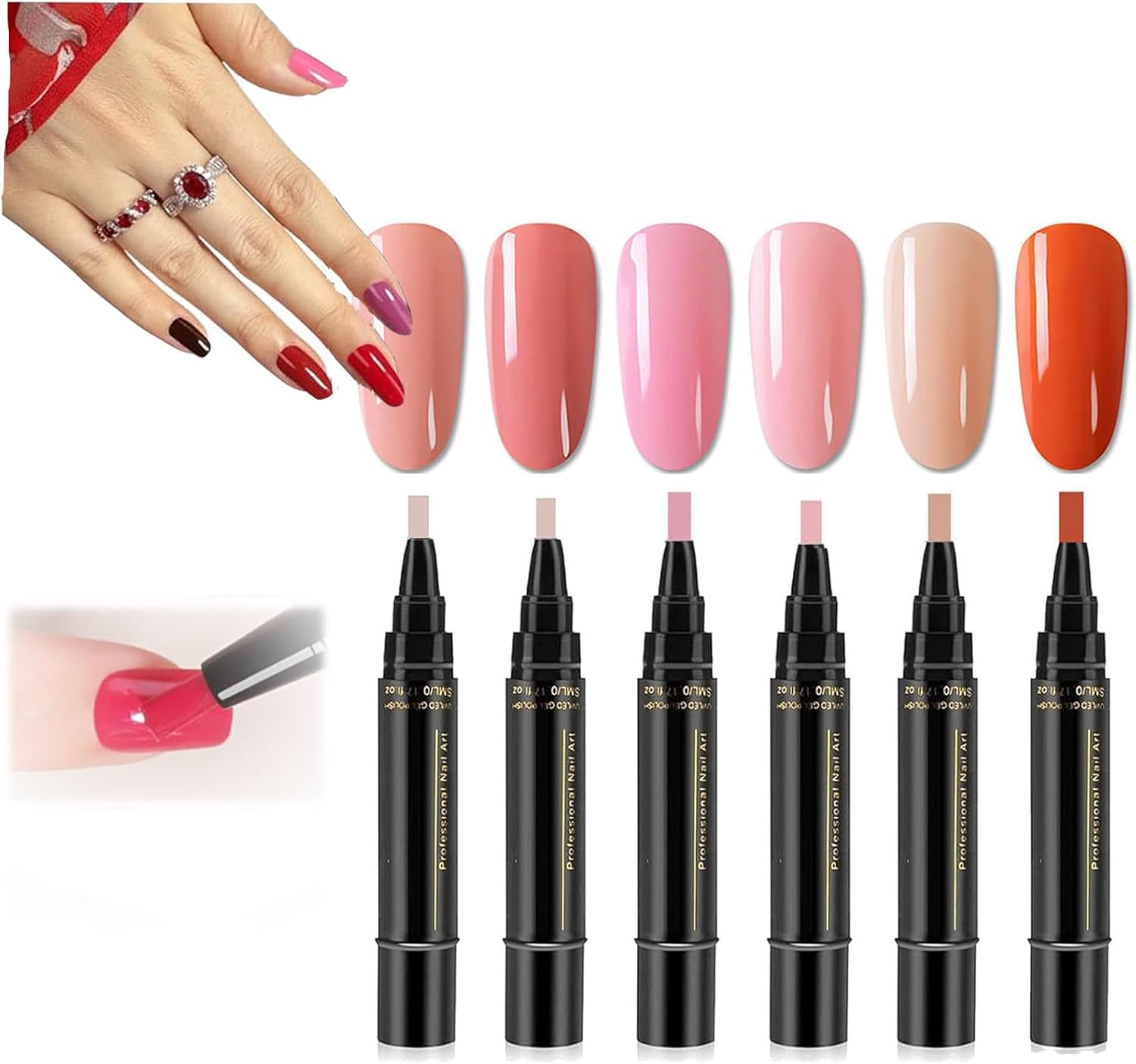 Polishey Nail Polish Pens, Polishey Nail Polish Pen Set, 36 Color Nail Polish Gel Pen 5 Ml, 6Pcs/Set Nail Polish Pen, One Step Gel Nail Polish 3-In-1 Pen, Nail Polish Pens for Painting Nails (Set-F)