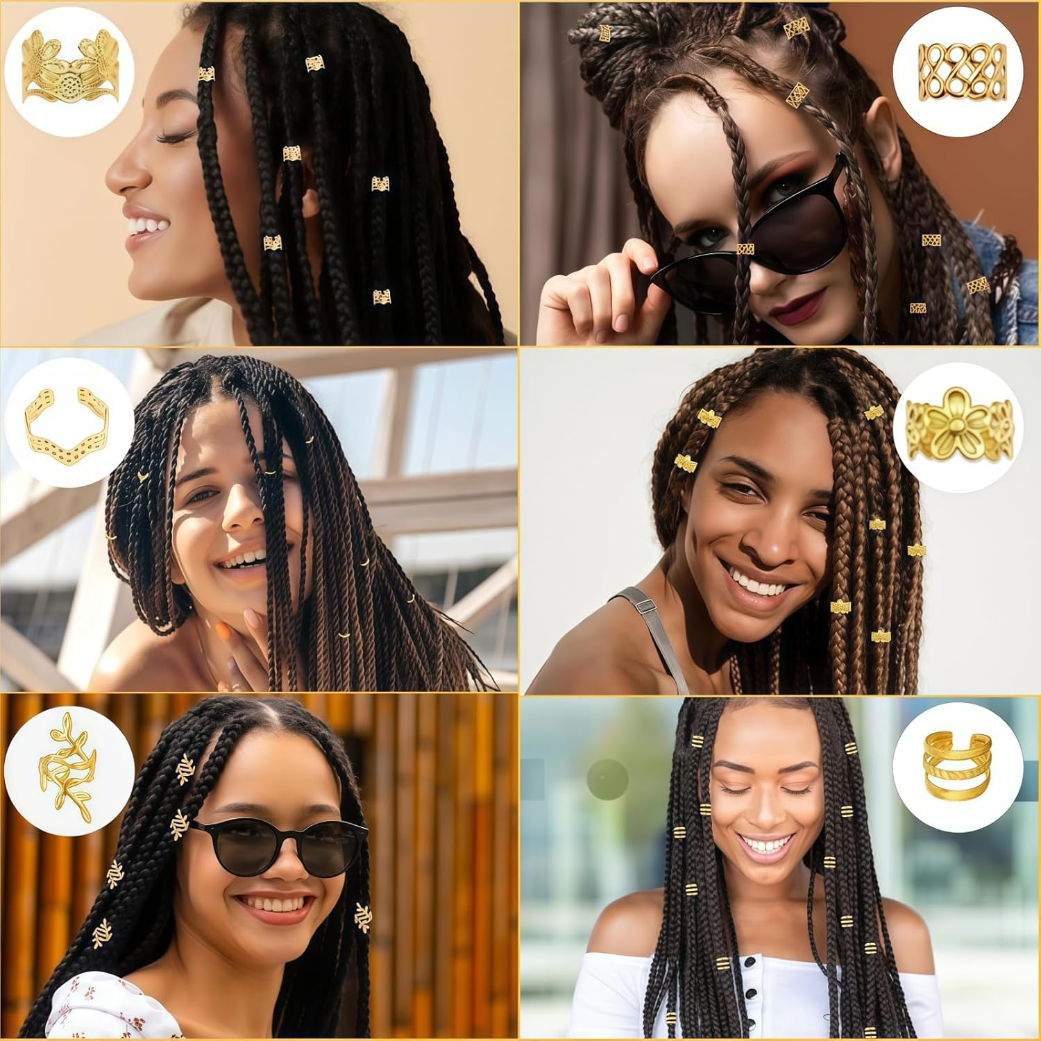 TANSAR Pack of 60 Gold Hair Accessories, Dreadlocks Jewellery, Metal Hair Beads Clips, Hair Accessories, Hair Accessories for Women and Men image number 6