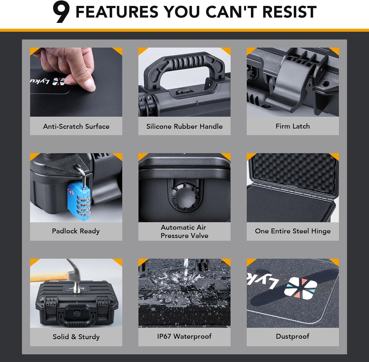 Lykus HC-2810 Waterproof Hard Case with Customisable Foam, Interior Size28.4X22.4X10.1 Cm, Suitable for Small Items