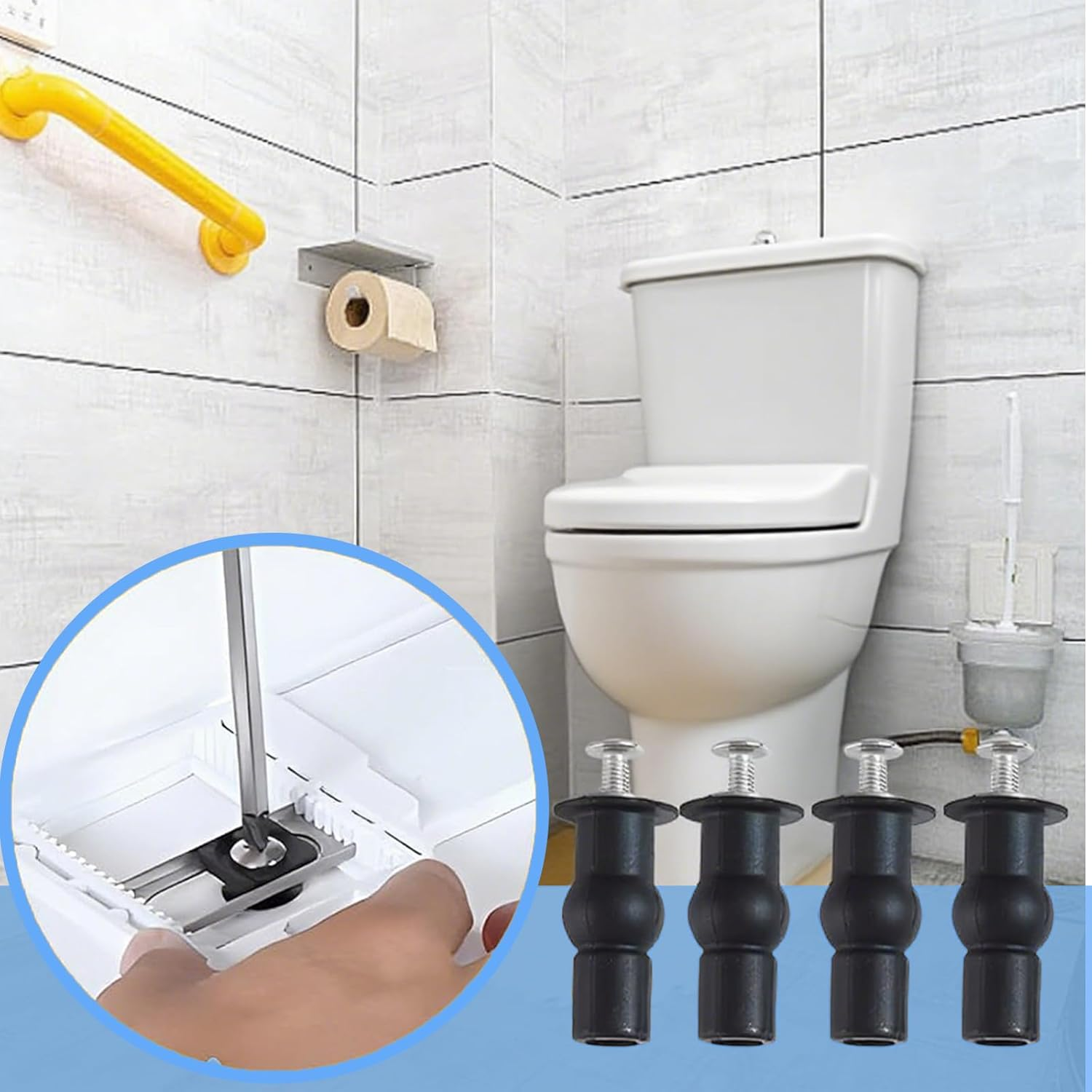 Toilet Seat Screws, Stainless Steel & Rubber, WC Hinge Repair and Replacement, Ideal for Bathroom Utility & WC Room, 4Pcs image number 3