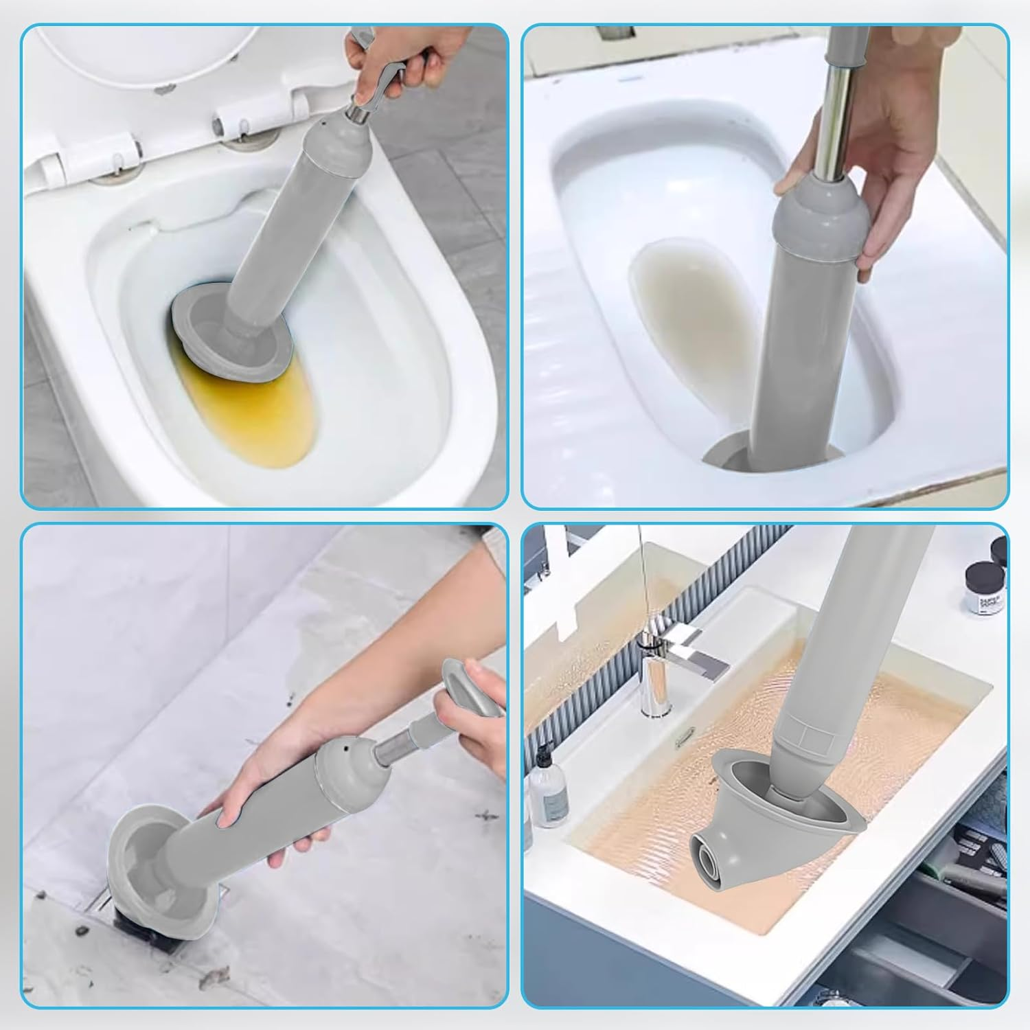 Pipe Cleaning Pump, High Pressure Drain Cleaner Pump 2025 New Pipe Cleaner Compressed Air Quickly Releases Drain Blockage, for Toilets, Sinks, Floor Drains, Drain Pipes (Grey) image number 3