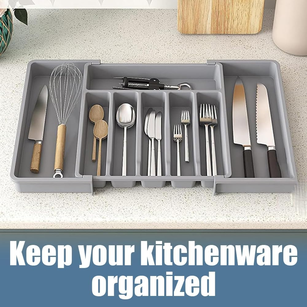 Silverware Drawer Organizer，Adjustable Cutlery Storage,Flatware and Cutlery Holder with 8 Compartments，Expandable Kitchen Drawer Organiser，For Spoons Forks Knives image number 5