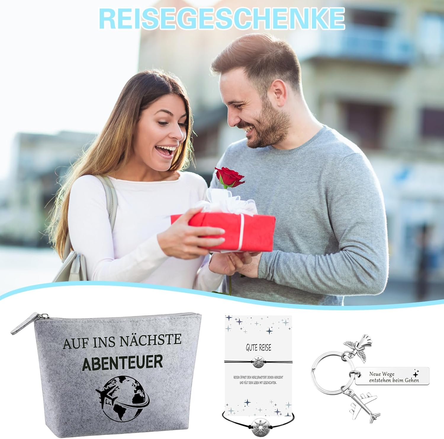 Set of 3 Travel Cosmetic Bag with Angel Amulet Key Ring, Portable Toiletry Bag, Cosmetic Bag, Small Travel Gifts for Women, German, Leisure image number 6