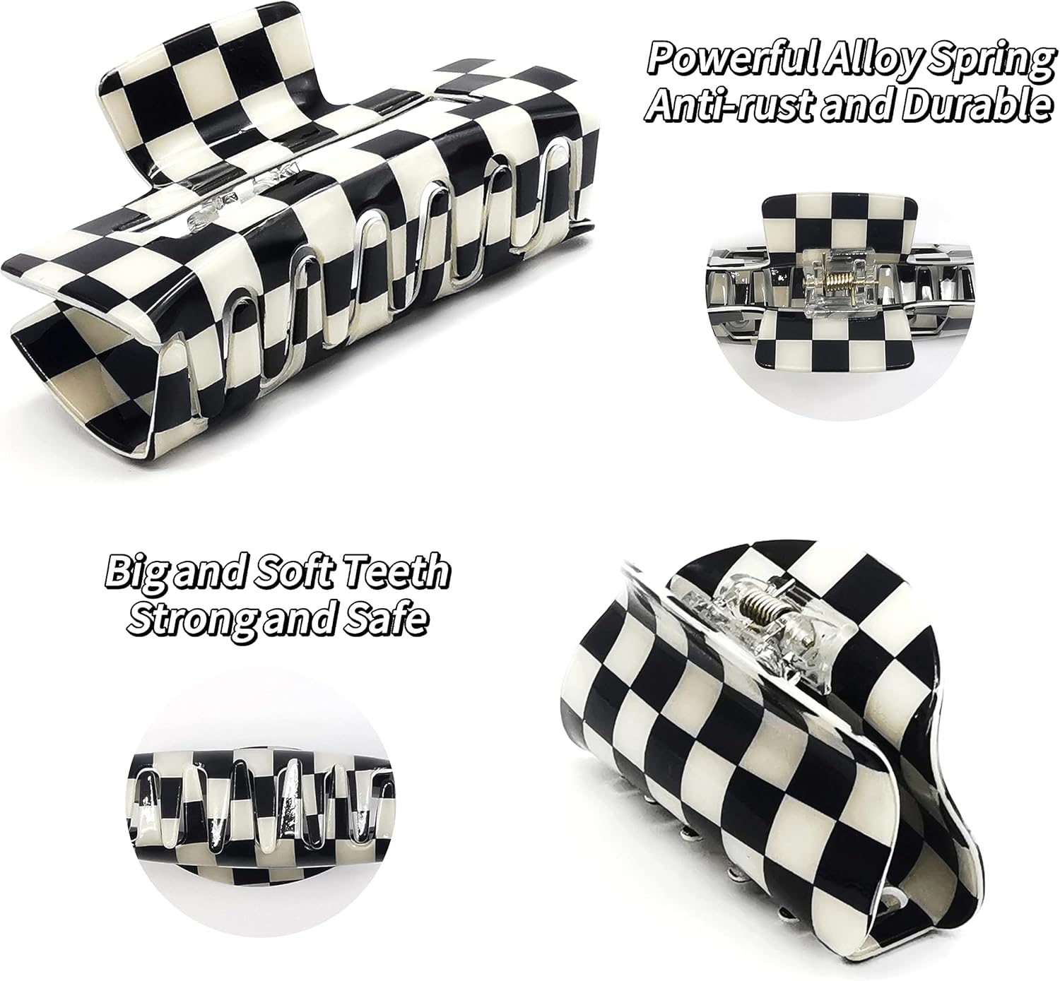 YUESUO 2Pcs Hair Claw Clips, Acrylic French Nonslip Jaw Clips for Women Girls, Strong Hold for Thick Hair (Black and White) image number 5