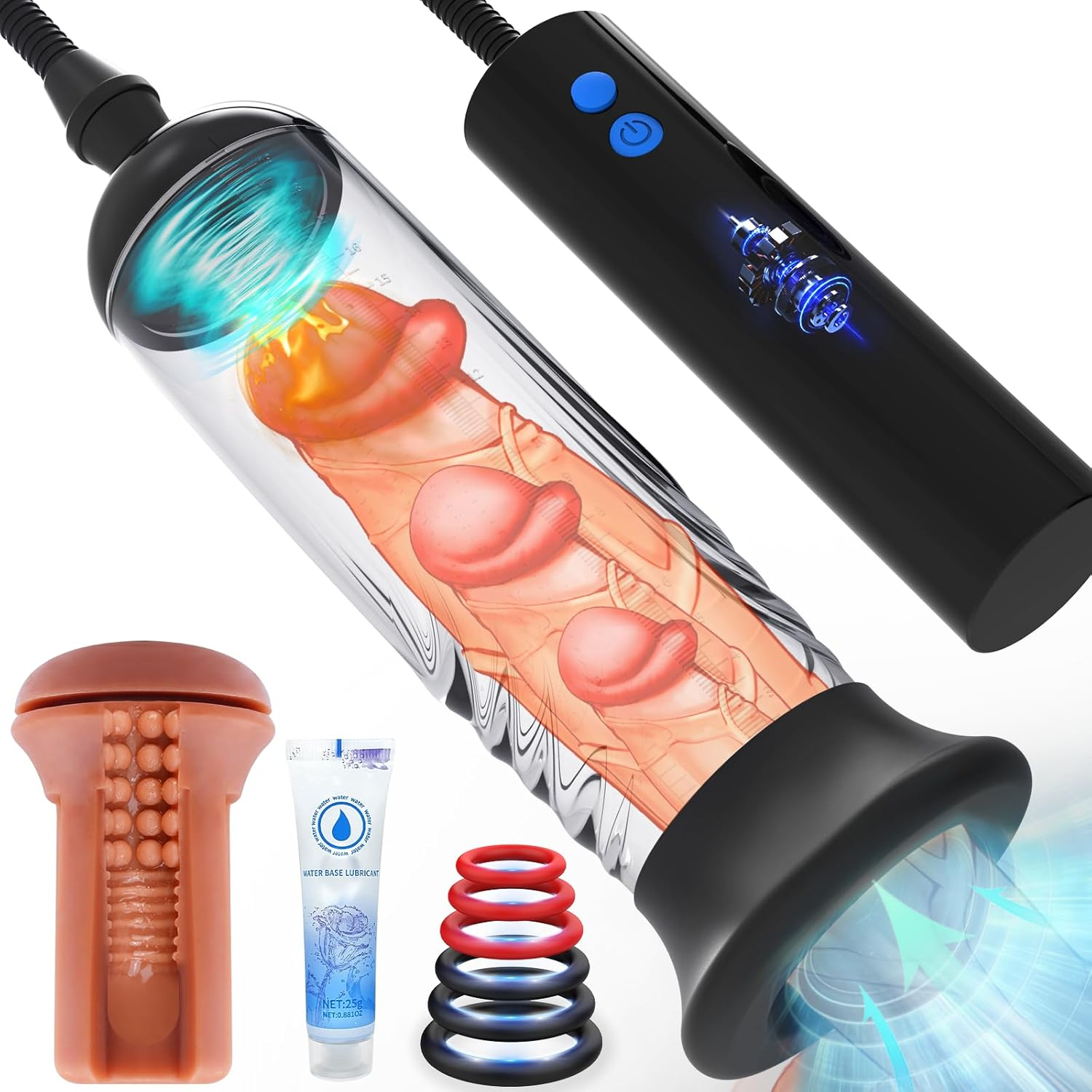 Automatic Penis Enlargement Pump for Men Erection with 3 Intensities, Male Adult Sex Toys Vacuum Sensuality Pump Penis Enlargers & Enhancer Device with a Vagina Pussy Stroker for Men Masturbation image number 1