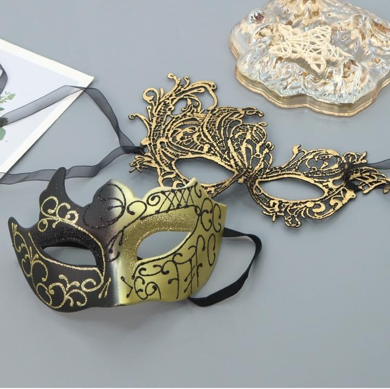 Masquerade Mask for Couples Lace Eye Mask Venetian Carnival Halloween Mask Party Ball Prom Mask Costume Mardi Gras 2Pack - Black And Red image number 2