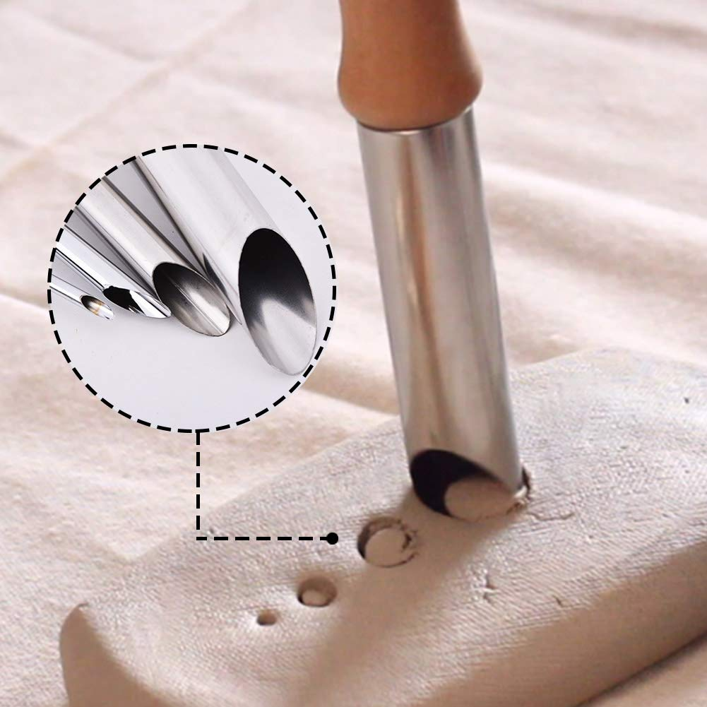 BCP Pack of 4 Stainless Steel and Wood Circular Clay Hole Cutters for Pottery and Sculpture