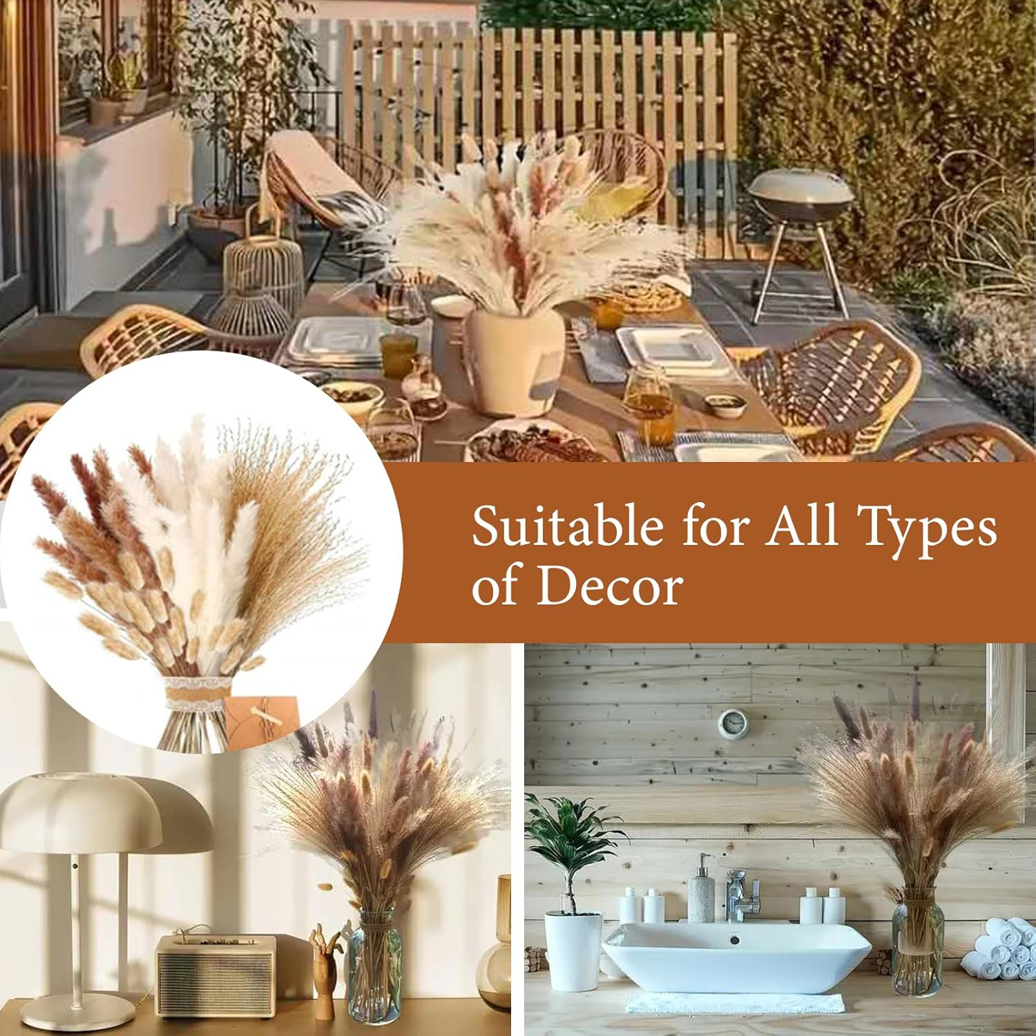 100 Pieces of Pampas Decorations, Dried Pampas Grass Decorations, Dried Tail Flowers, Vase Filling Decorations, Wedding Bouquets, Home Decor image number 2