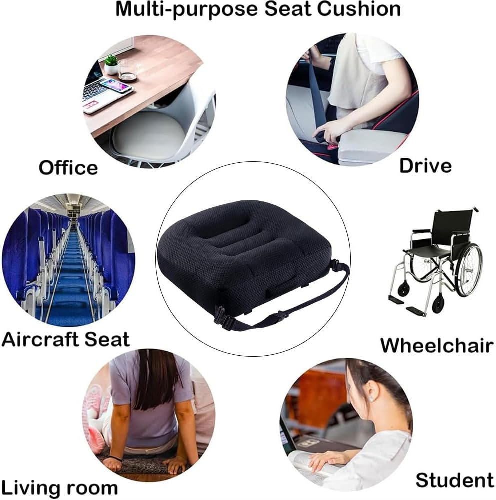 Car Booster Seat Cushion &ndash; Heightening Seat Pad for Car, Office, or Wheelchair &ndash; Posture Support, Portable Height Boost for Short Drivers, Vision & Fatigue Relief (Black) image number 2