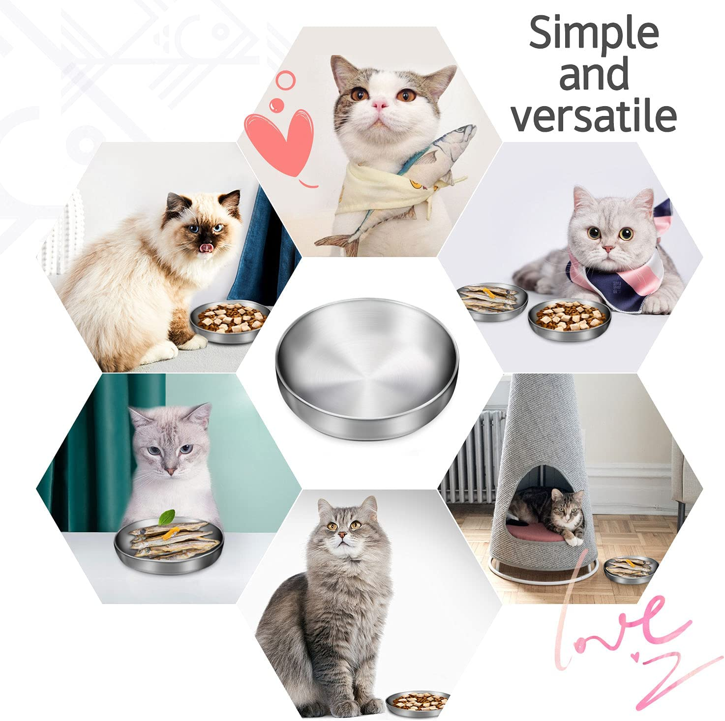 2X Stainless Steel Bowl Cat Bowl, 304 Material Cat Dish, Safe to Contact with Food, Drop-Proof and Easy to Clean image number 4