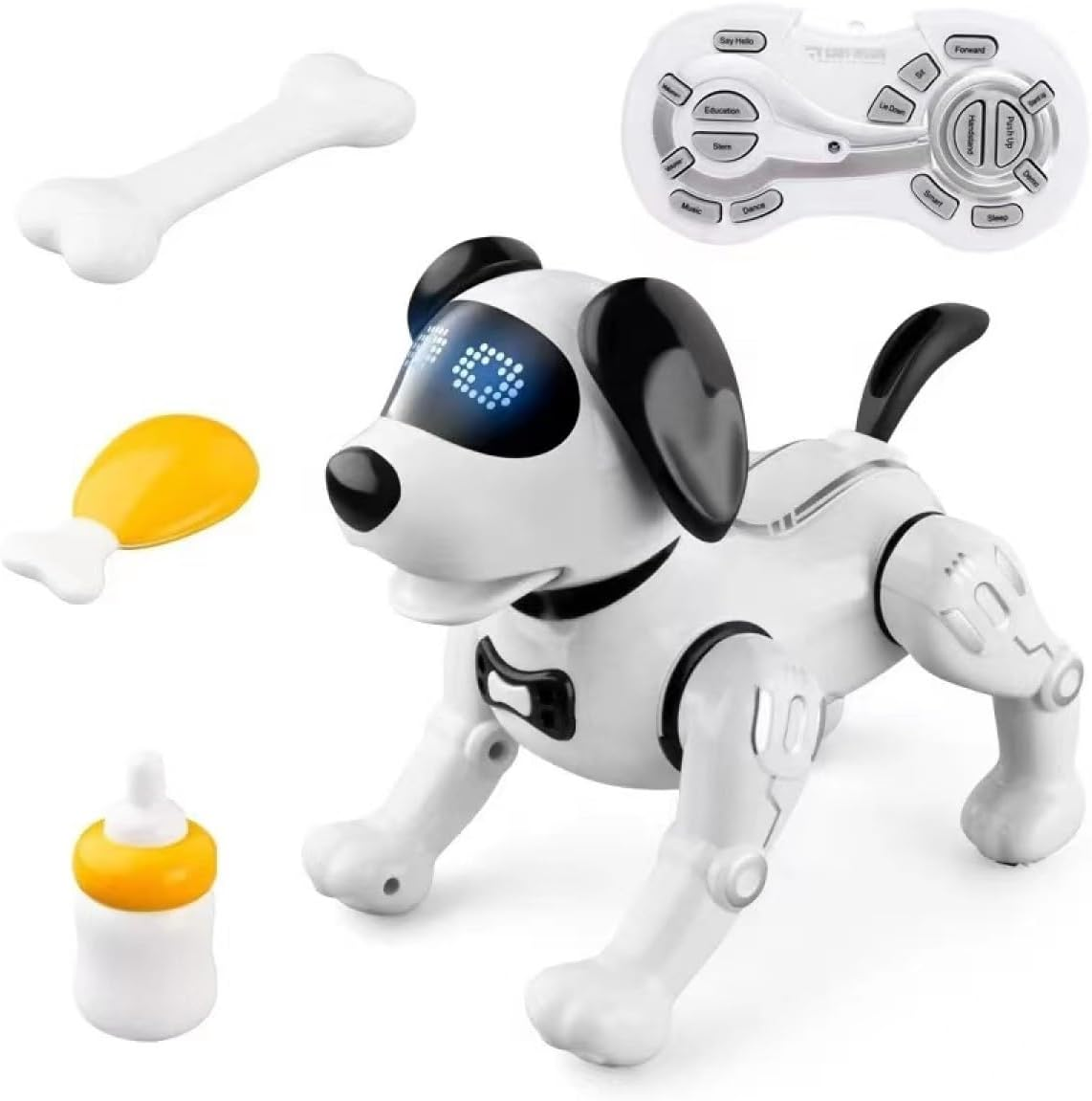 Remote Control Stunt Puppy Robot Dog Kids Toys for 5 to 12-Year Kids and Girls with Magnetic Bone Food and Bottle RC Interactive Intelligent Smart Walking Dancing Robot Toys with Light and Sound image number 3