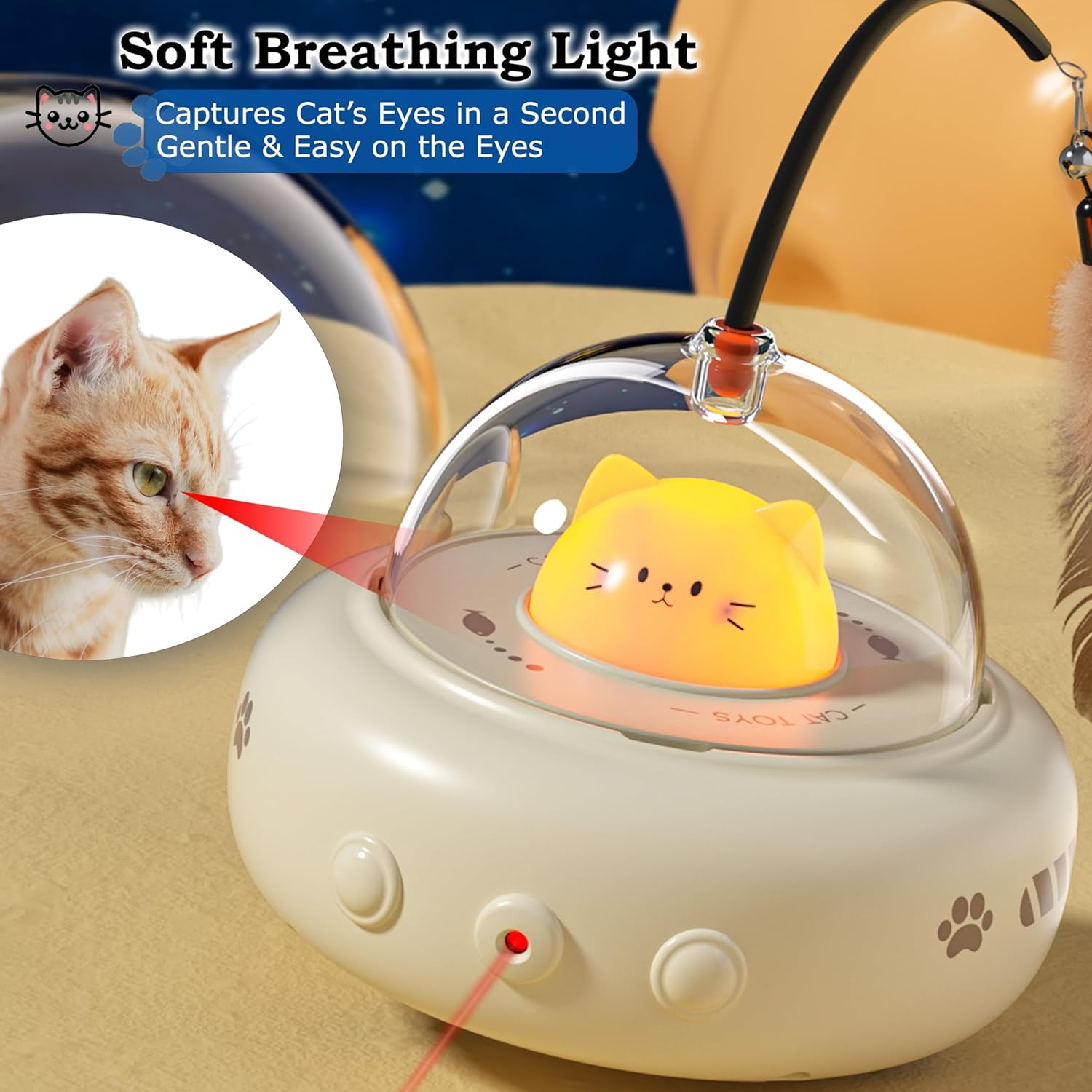 Laser Cat Toys for Indoor Cats, 2 In1 Interactive Cat Toys Laser and Feather Cat Wand Rechargeable Automatic Cat Laser Toy, for Bored Indoor Adult Cats/Kittens (Beige) image number 4