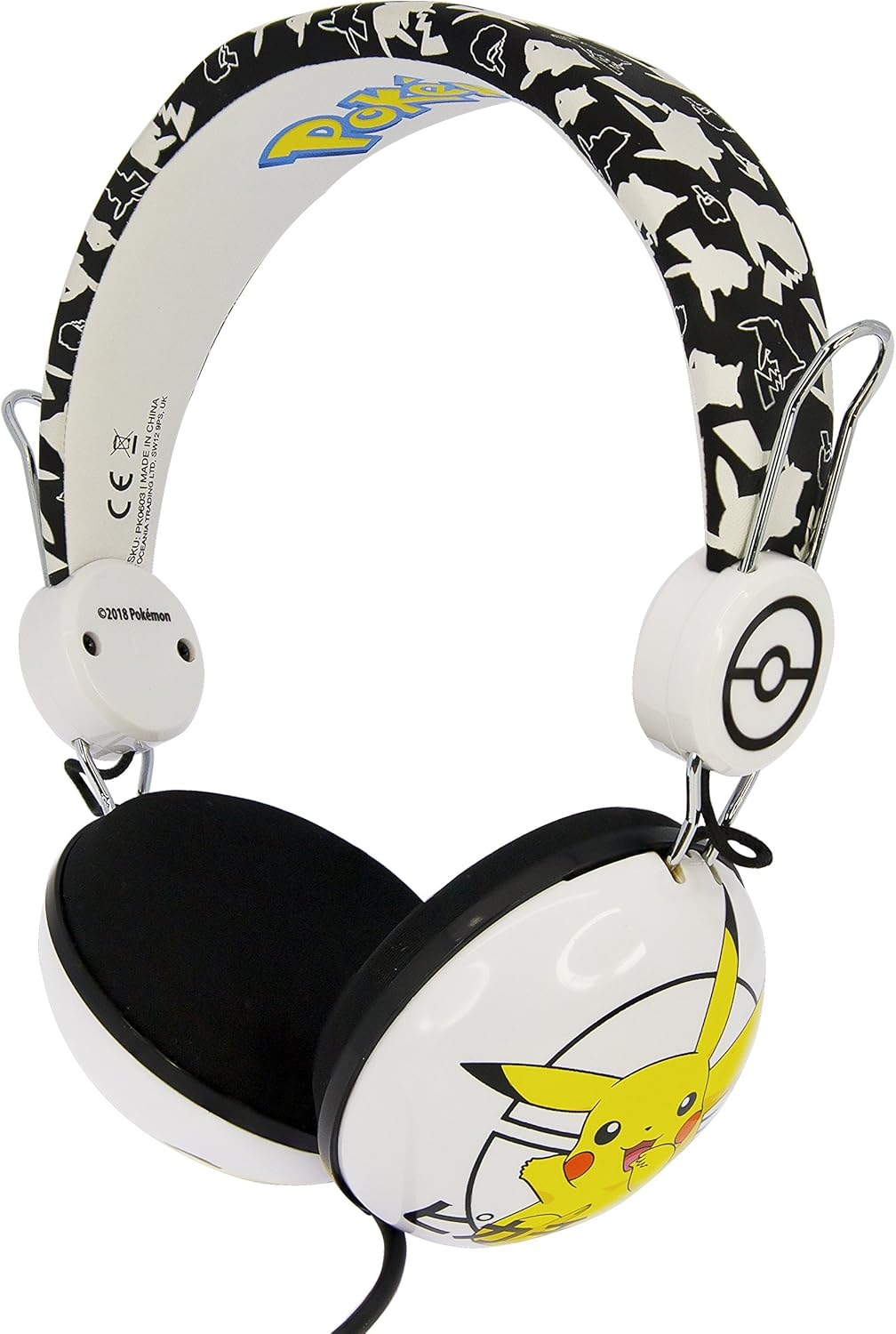 OTL Technologies Tween Kids Pokemon Pikachu Headphones (Foldable, Padded Headphones, Colourful Comic Design, for Boys and Girls) White/Black image number 4