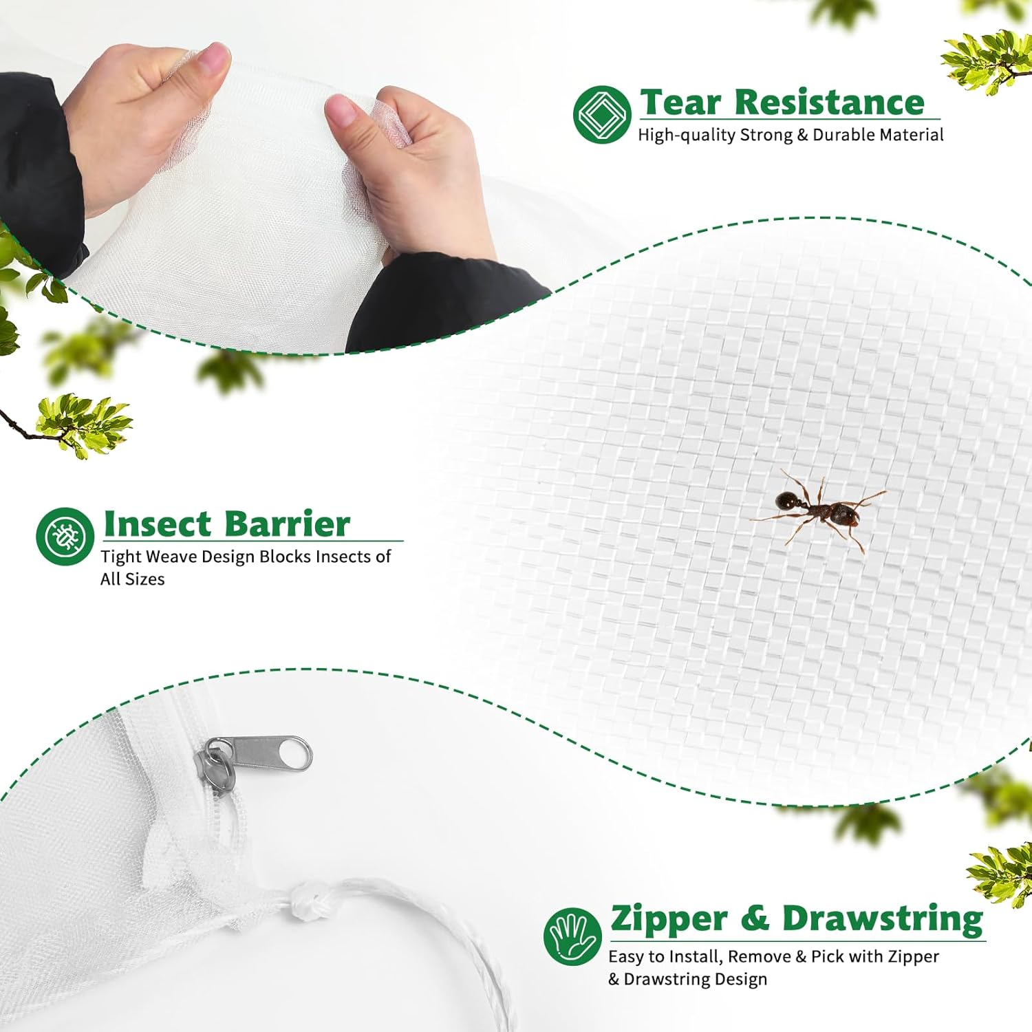 OZMI Blueberry Bush Netting Cover Large Fruit Tree Garden Plant Protector with Zipper & Drawstring, Plant Covers Protection Mesh Net Bags for Fruit Tree Blueberries Bush Tomato Flowers 8 X 8 FT(2 Pcs) image number 2