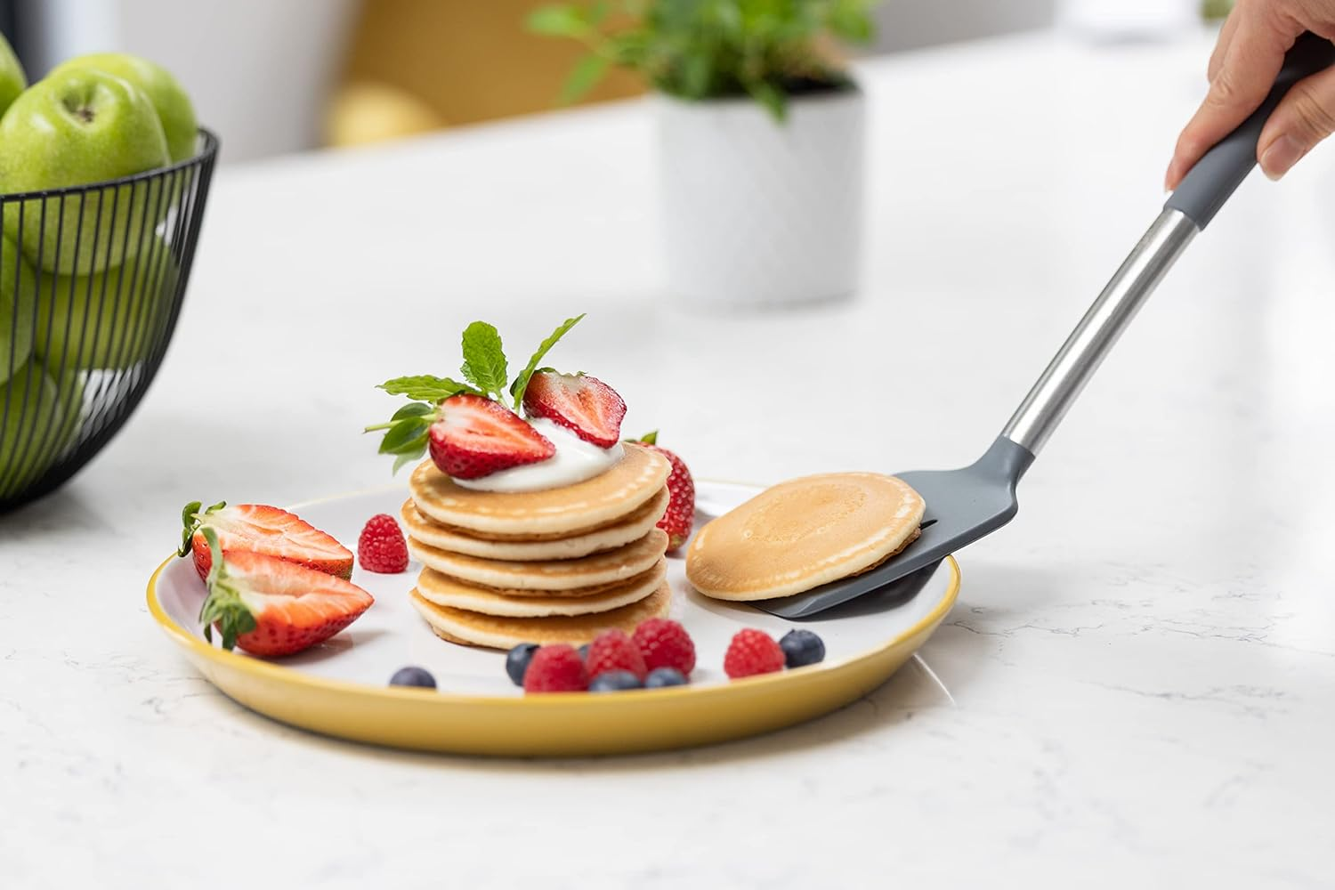 Igluu Meal Prep Grey Silicone Slotted Turner Spatula Heat Resistant Non-Stick Soft Grip, Stainless Steel image number 4