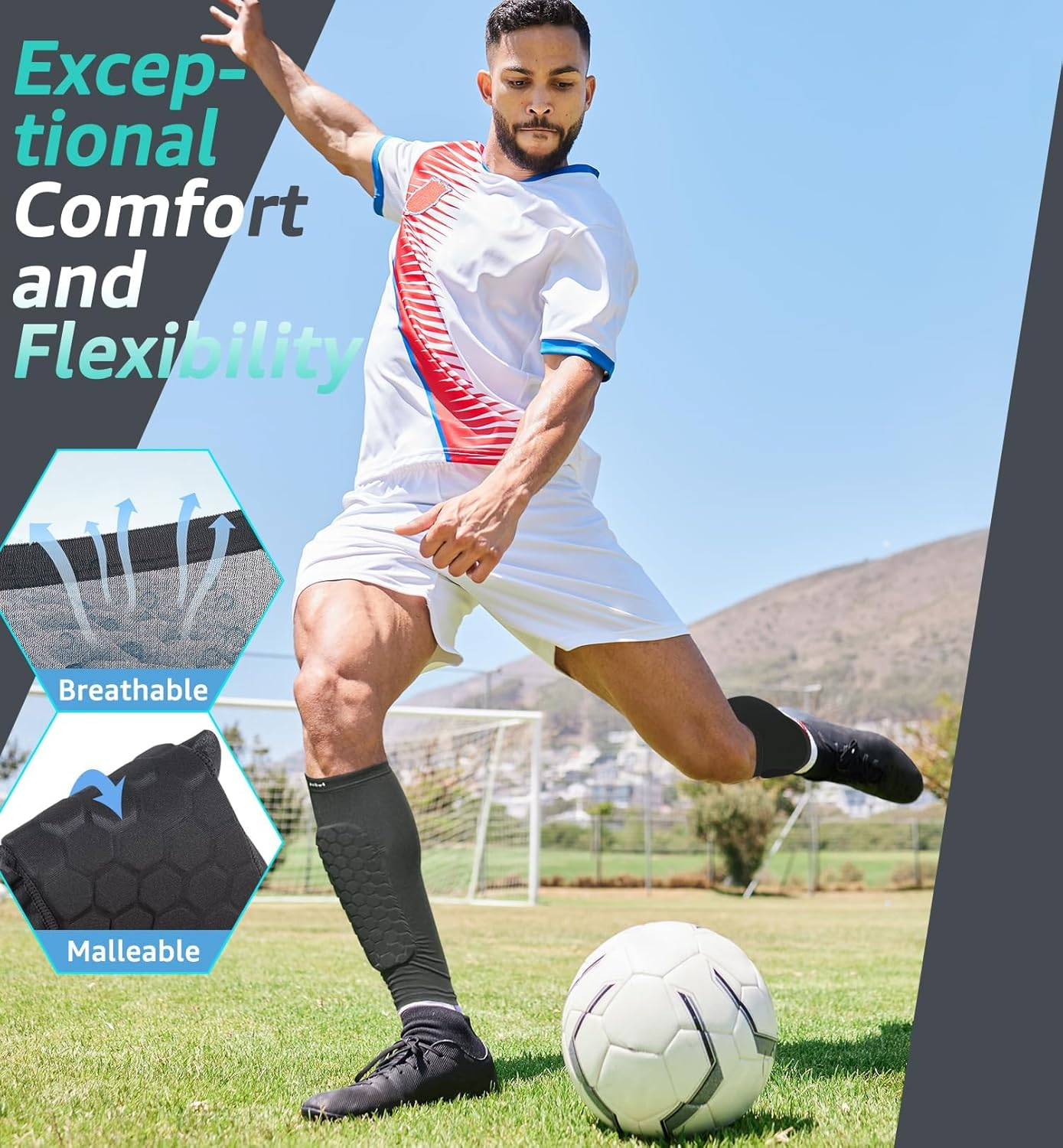 Soccer Shin Guards for Kids Youth, Shin Pads Soccer Sleeves with Impact Absorption, Breathable, & Lightweights, Calf Compression Sleeve with Honeycomb Pads image number 5