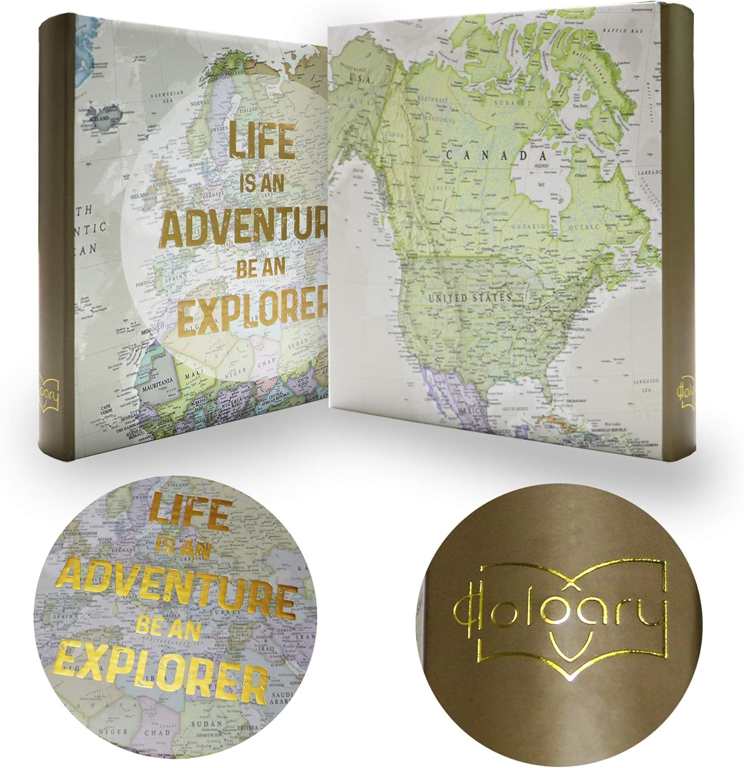 Holoary Photo Album 4X6 160 Photos Two Pictures per Page, Memo Writing Area for Each Pocket, 160 Pockets 4&rdquo;X6&rdquo;, Printed Book Cover Travel Design World Map Adventure image number 5