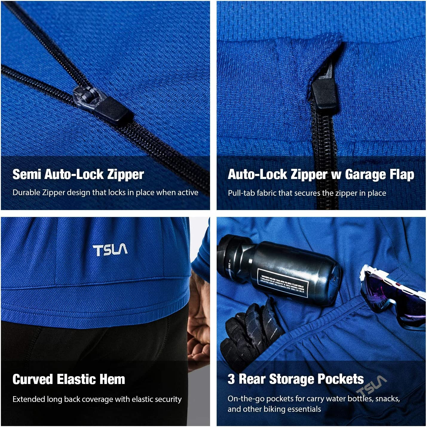 TSLA Men'S Long Sleeve Bike Cycling Jersey, Quick Dry Breathable Reflective Biking Shirts with 3 Rear Pockets