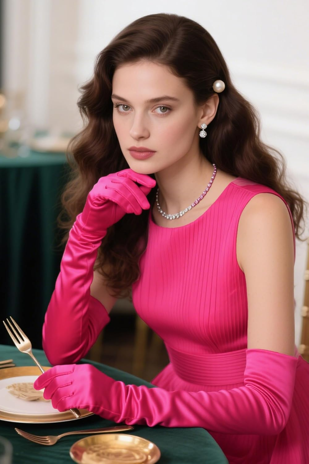 BABEYOND Long Opera Party 1920S Satin Tea Party Gloves Costume Stretchy Adult Size Elbow Length - 70Cm-Black image number 2