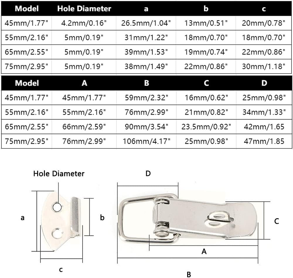 4 Sets Spring Loaded Toggle Latches with Lock Stainless Steel Catch Clamp Clips Spring Lock Hasp Catch for Case Box, Toolbox, Drawer, 55Mm/2.16" image number 3