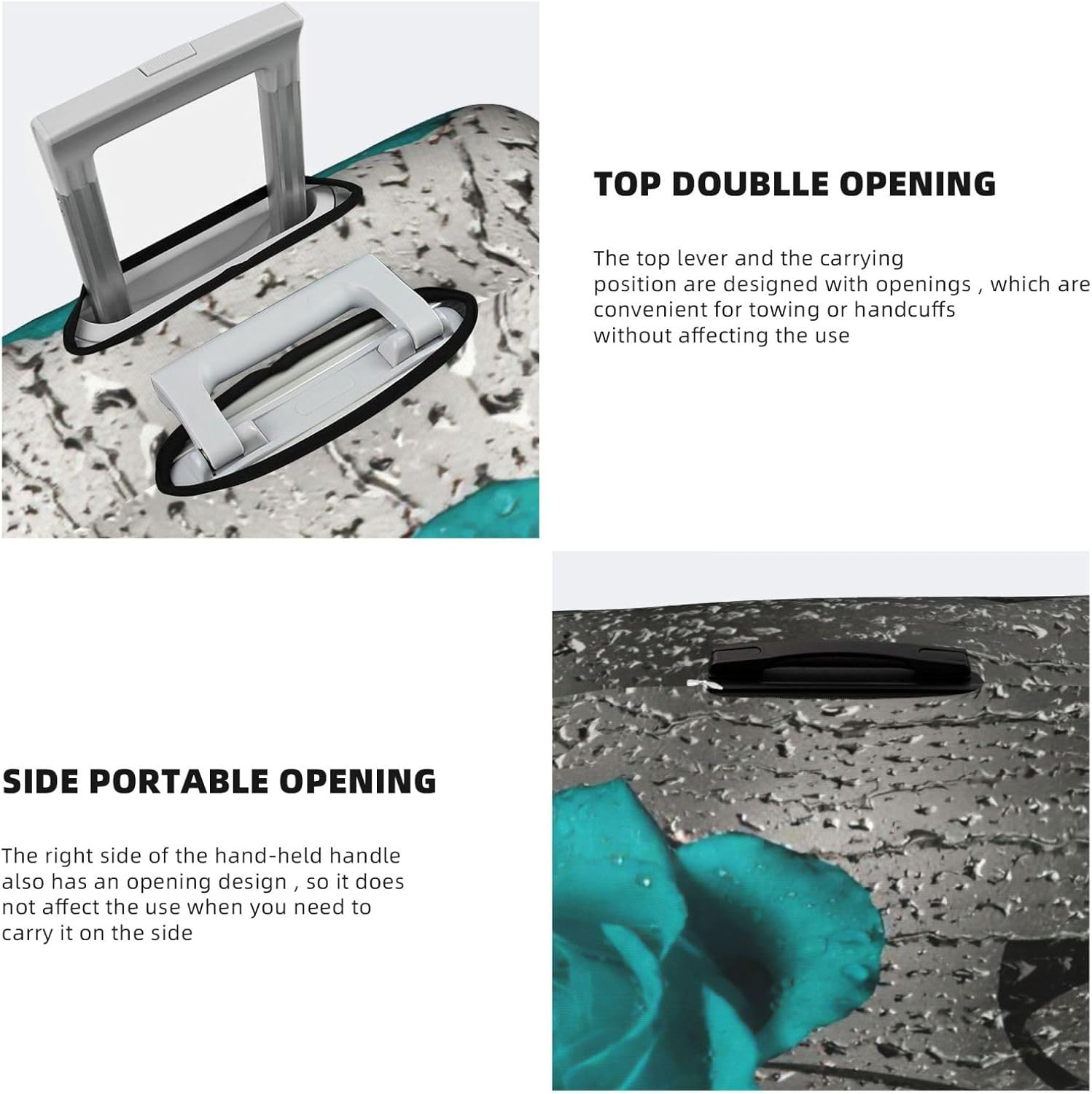 Odddot Teal Gray Rose Flower Print Travel Luggage Cover,Suitcase Protector Cover, Washable Baggage Covers,For 18-32 Inch Luggage, Teal Gray Rose Flower, Small image number 6