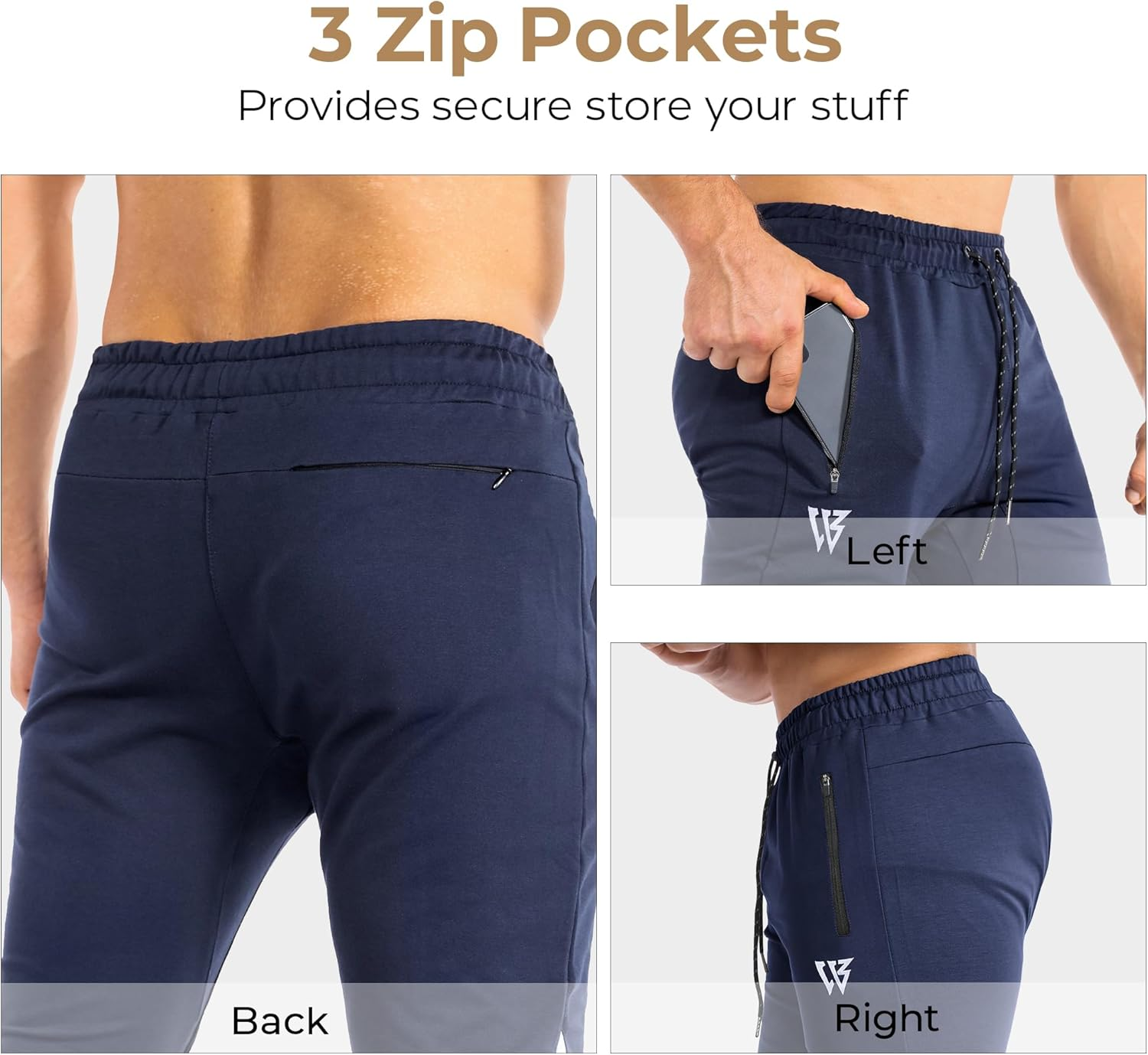 ZENWILL Men'S 3-Zip Gym Track Pants,2 Pack Mesh Leg Casual Workout Sports Joggers Pants Athletic Running Sweatpants with Pockets image number 6