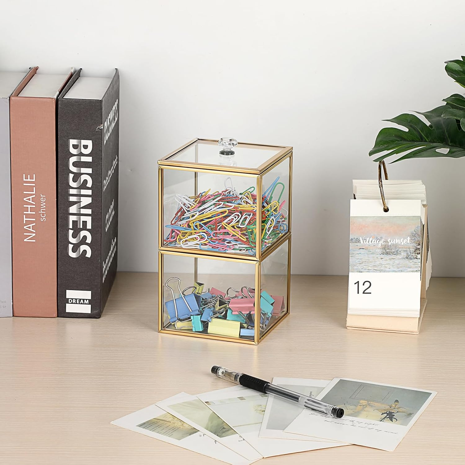 Hipiwe Glass Qtip Holder Dispenser with Lid 2-Tier Stackable Bathroom Containers Cotton Ball & Swab Holder Vanity Organizer Jars Gold for Makeup Pads image number 4