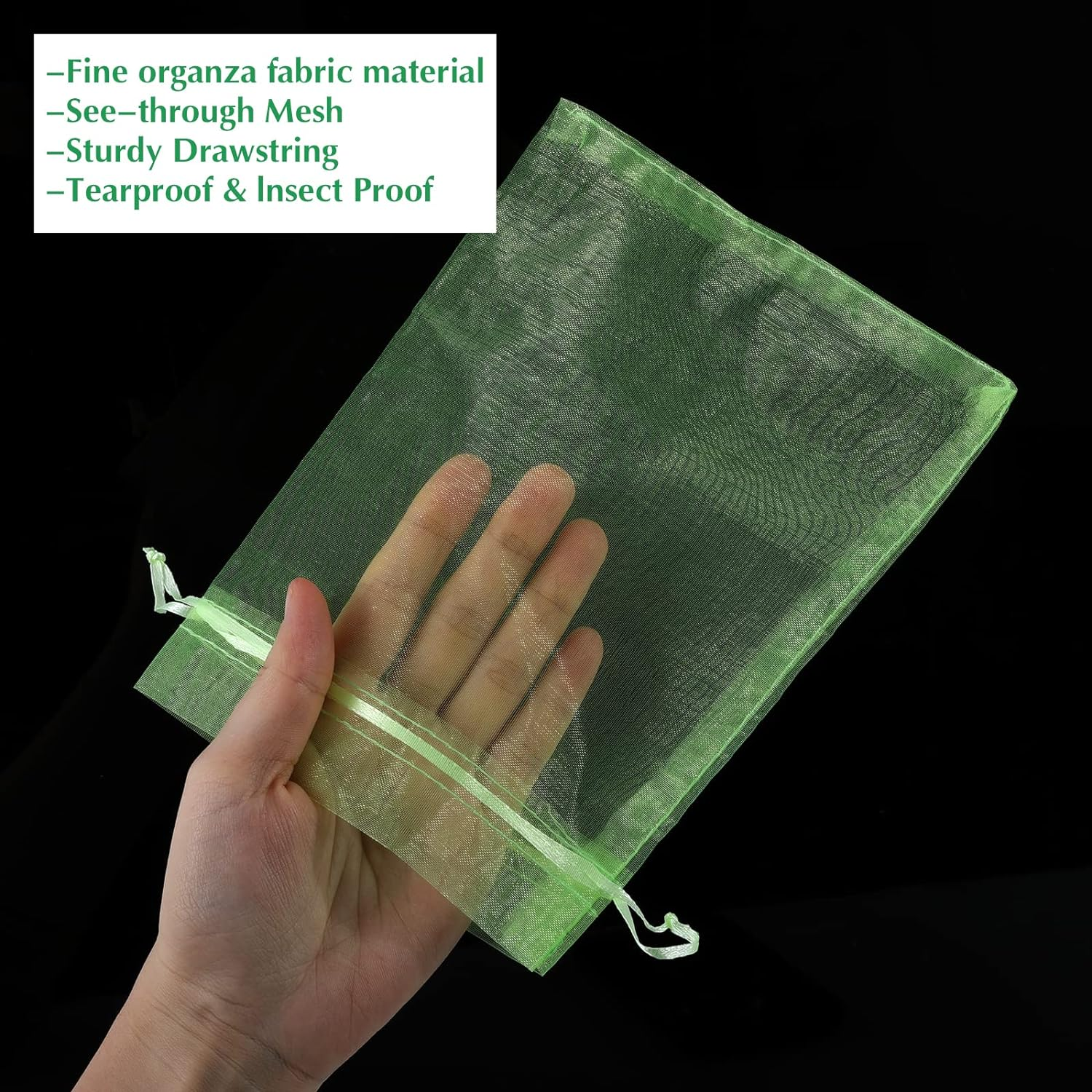 Kikhope 50 Pcs Fruit Protection Bags, 12''&times;8'' Fruit Netting Bags with Drawstring, Garden Fruit Cover Mesh Bag to Protect Plants from Pest Birds Squirrels image number 3