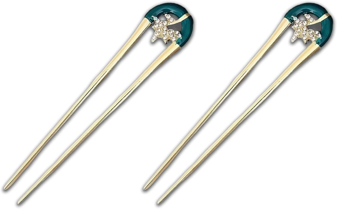 WUMUZAI 4Pcs Gold French Hair Pin, Vintage Metal Hair Fork, U Shaped Hair Pins for French Twist, Chignon Hair Pin Clip Stick for Styling, Buns, Wedding Updo, Women Girls Thick Fine Thin Hairstyle