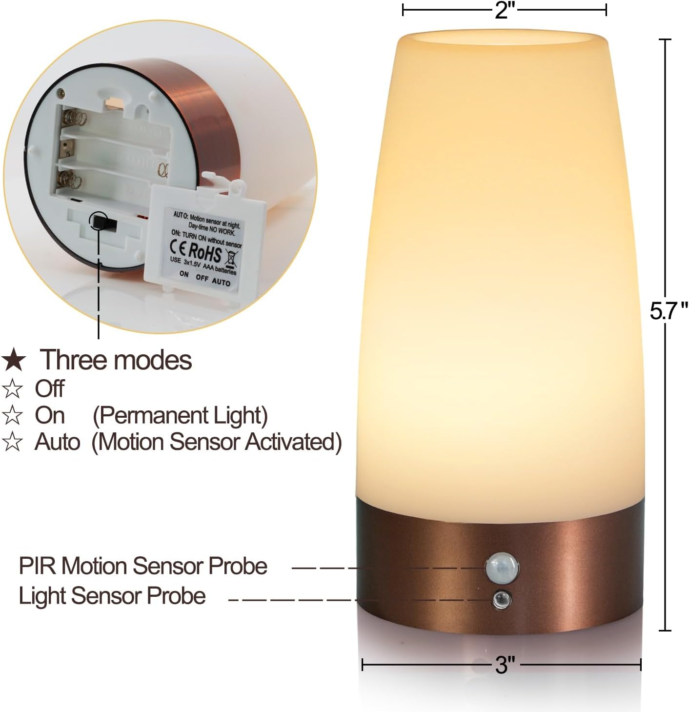 BETUS Motion Sensor Night Light, Battery Operated Lamp with 2 Sensored Modes - Retro Bedside Table Desk Lamp with Soft Ambient Light for Bedroom, Living Room, Kitchen Kids Room image number 5