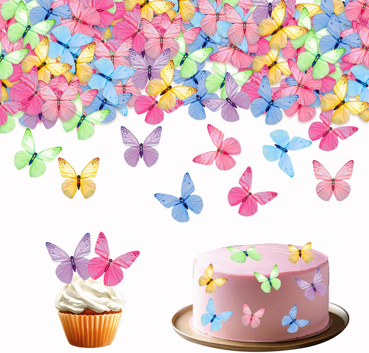 Rstigiker 72Pcs Edible Cake Decorations Colorful Butterfly Cake Decorations 3D Butterfly Cupcake Toppers for Birthday Baby Shower Party Wedding Cakes Desserts Food Decoration image number 4
