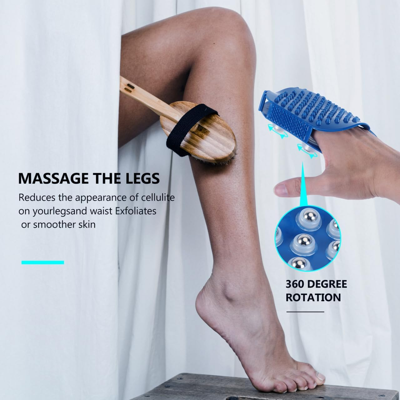 Housoutil Palm Shaped Massage Glove, Handheld Body Massager with 7 Metal Roller Balls, Exfoliating Bath Brush for Muscle Soreness, Cellulite Management, Blue image number 6