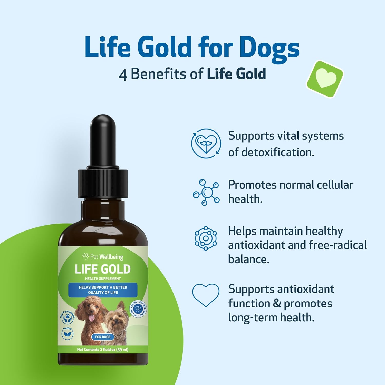 Pet Wellbeing Life Gold for Dogs - Immune Support and Antioxidant Protection - Veterinarian-Formulated Herbal Supplement 2 Oz (59 Ml) image number 2