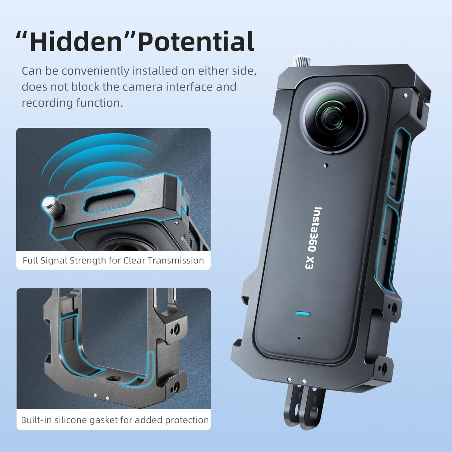 REYGEAK Aluminum Frame Cage for Insta360 One X3, Ultra Light Protective Case/Shell/Housing Accessories for Insta 360 X3 Double Cold Shoe Interface with 1/4" Threads Cold Shoe Mount Folding Fingers image number 6