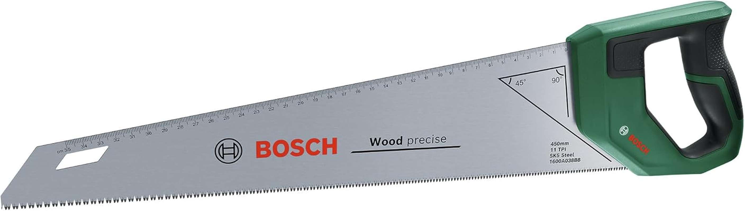 Bosch Handsaw 450 Mm (SK5 Steel Saw Blade for Fine Cuts in Wood; 11 TPI; Induction-Hardened Teeth; 45&deg;/90&deg; Marking Guide; 40 Cm Metric Scale; Ergonomic Softgrip) image number 1