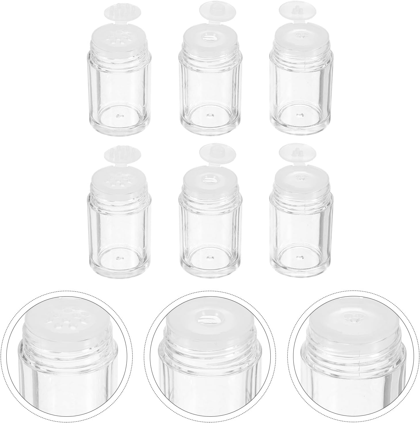 6Pcs 10Ml Plastic Loose Powder Bottles with Flip Cap, Sifter Inserts (12-Hole, 3-Hole, Single-Hole) for Travel Cosmetics and Glitter Powder Storage image number 3