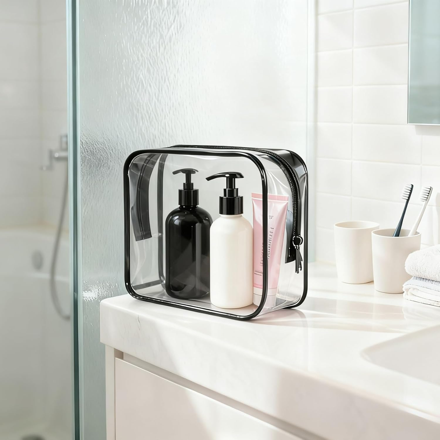 Langtaojin 5-Piece Travel Essentials Set: 3 Travel Toiletry Bags + 2 Sealed Makeup Pouches, Ideal for Must-Have Travel Scenarios, Including Toiletry Bags and Small image number 1