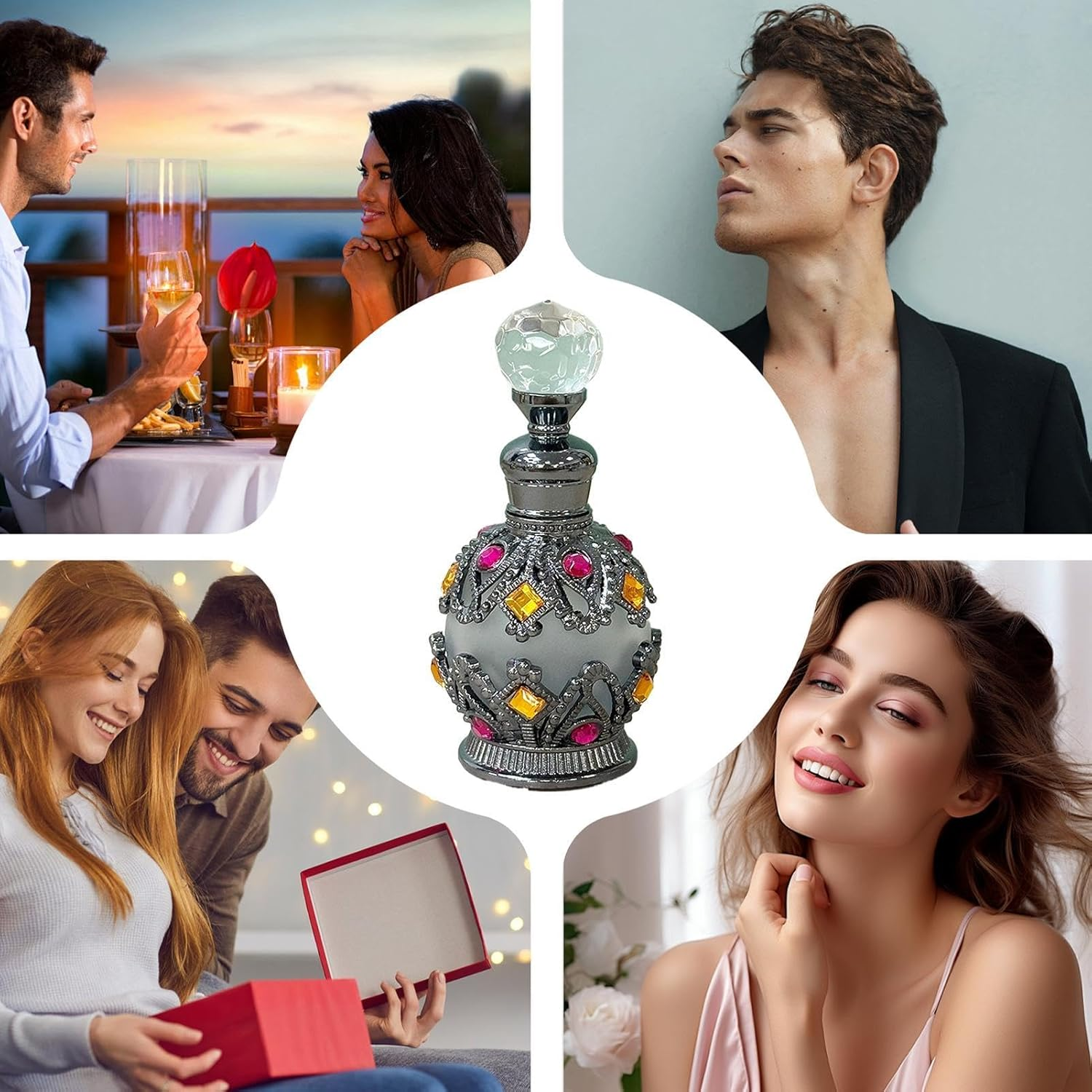 Empty Perfume Bottles, Portable Cosmetic Fine Mist Atomizer, Jewel-Inlaid Decorative Vials, 1.57X1.57X3.27 Inches, Ideal for Storing Perfume, Travel Use, Women, Adults, Multicolor, Multicolor, Refer