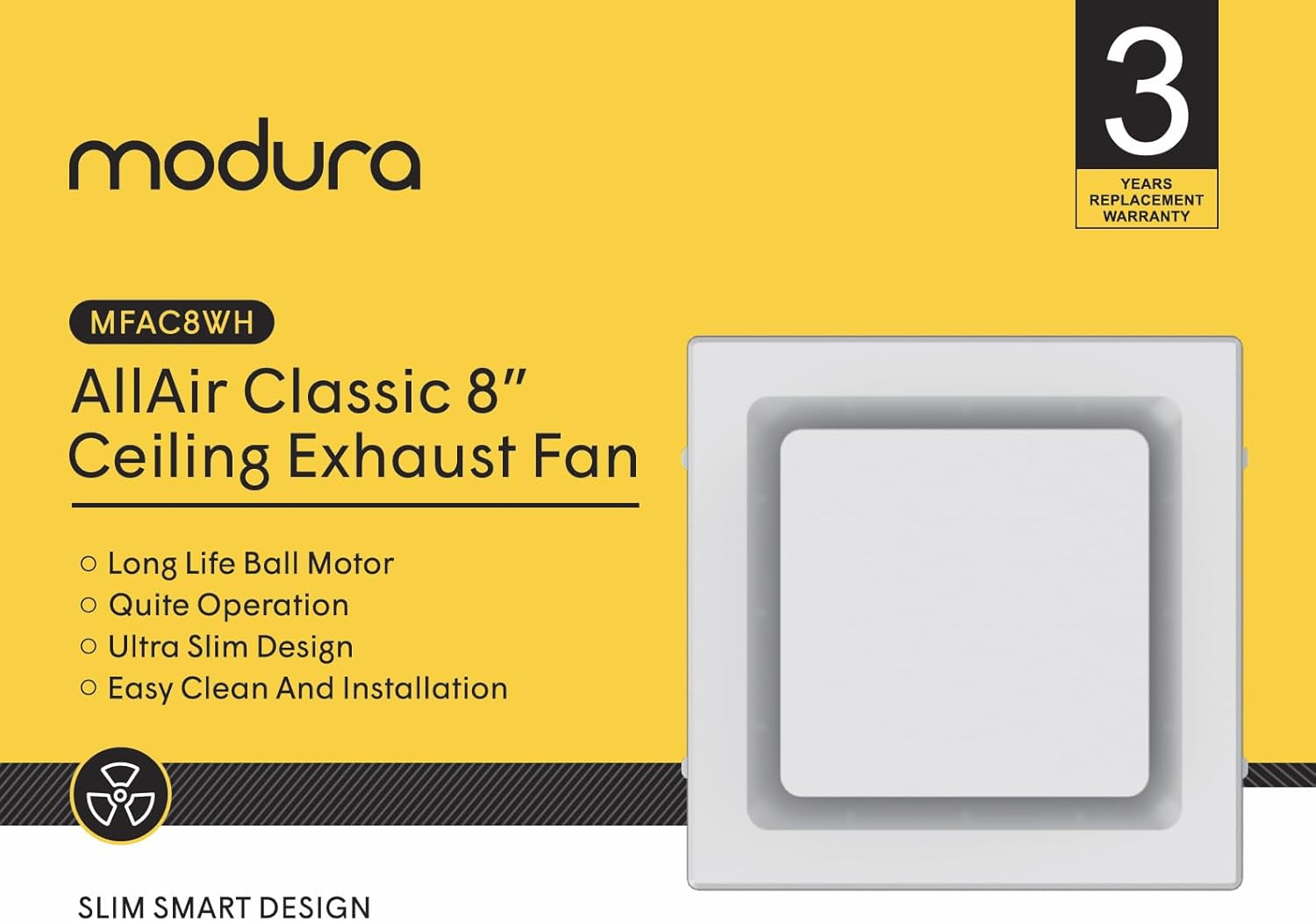 Modura Allair Classic 8" 250Mm Square Ceiling Mount Duct Exhaust Fan Bathroom image number 2