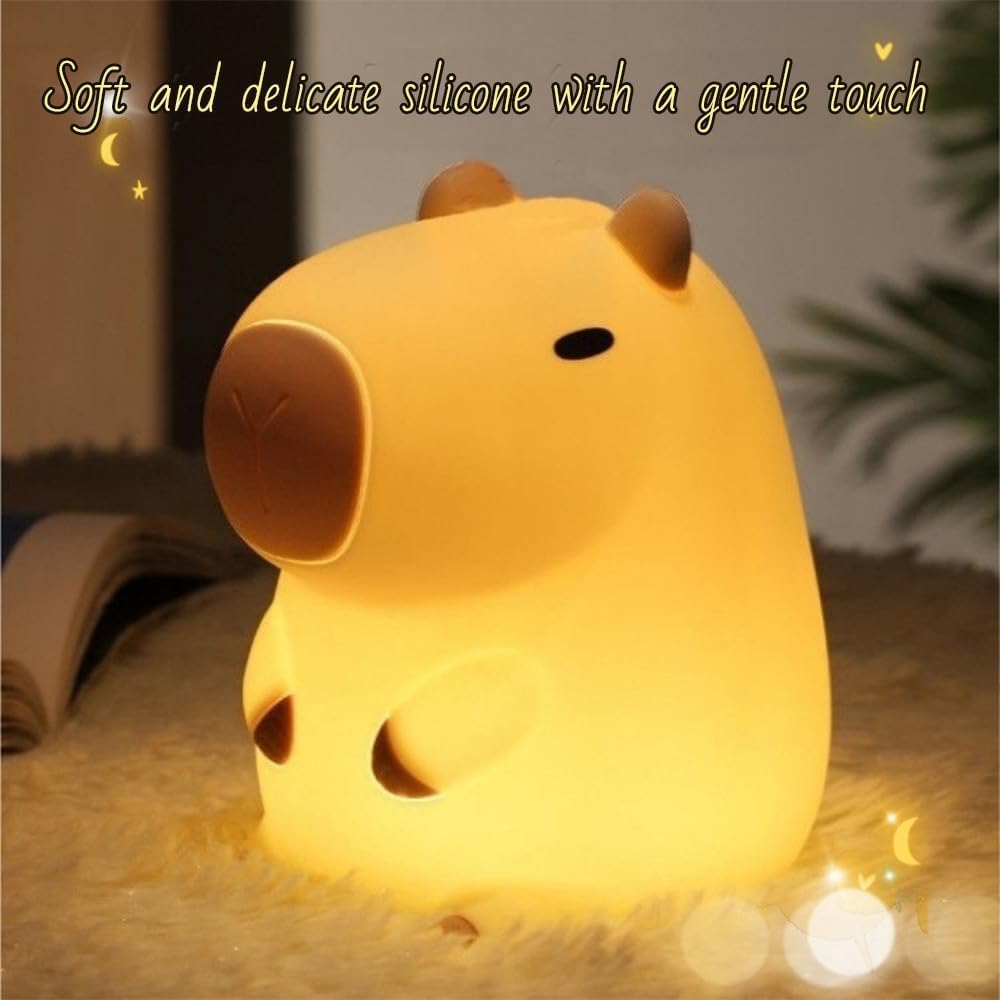 Night Light,Cute Capy-Bara Animal Soft Silicone Touch Control Lamp with Timer Dimmable, Portable Rechargeable Room Bedside Desk Decor Valentine'S Day Birthday Xmas Gifts for Camping image number 4