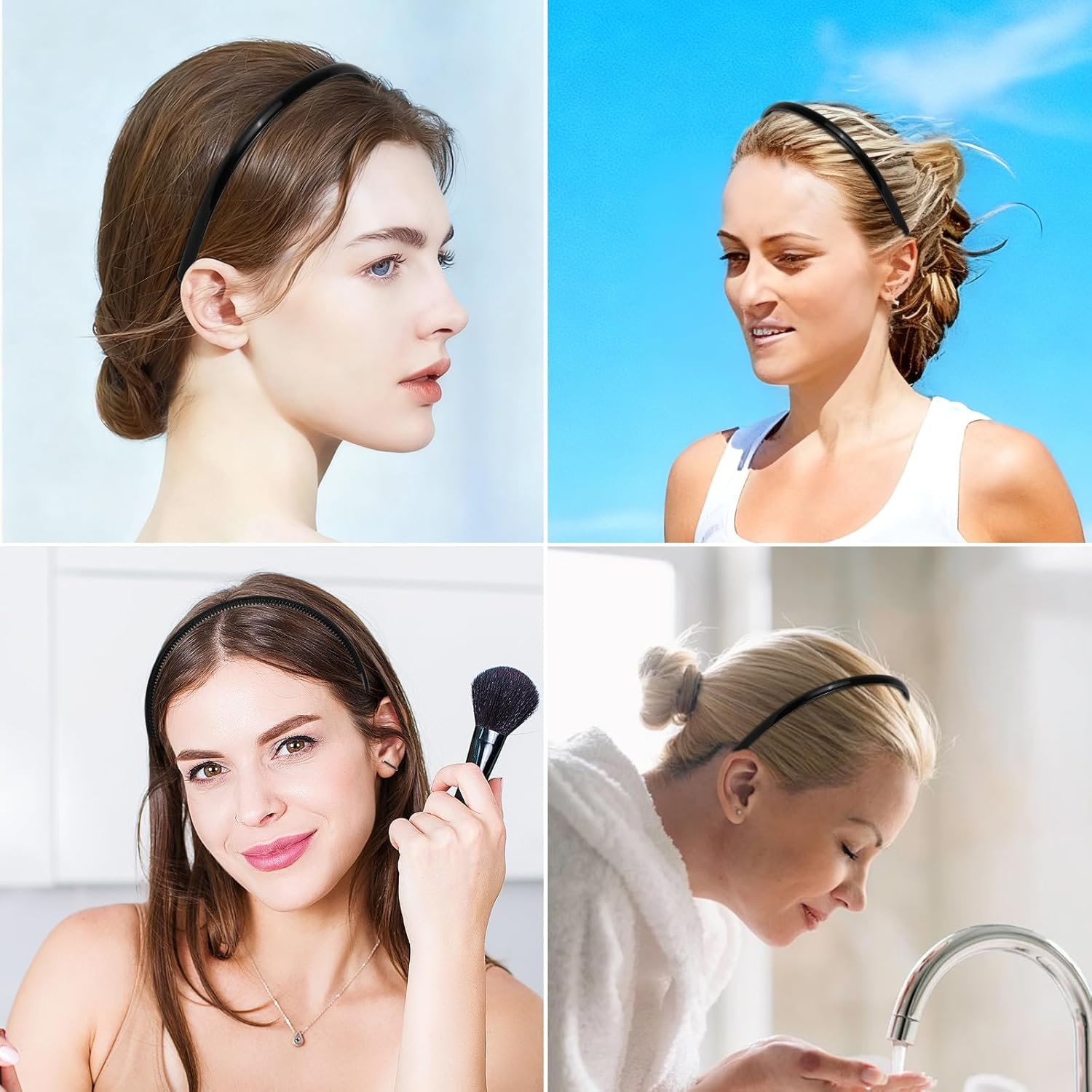 XWCHASA Pack of 6 Women'S Thin Black Soft and Elastic Hair Bands, Hair Accessory for Makeup, Face Washing, Yoga, Jogging, Climbing image number 6