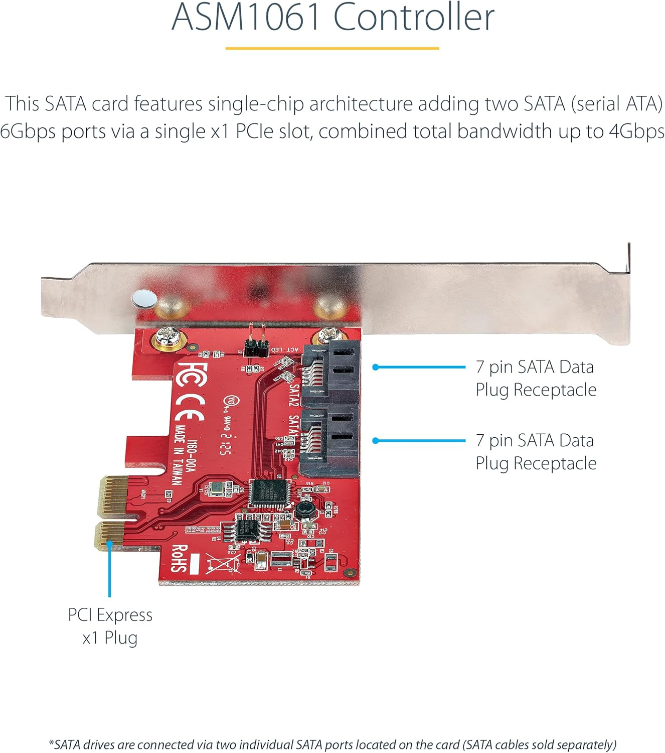 Startech.Com 2P6G-PCIE-SATA-CARD SATA Pcie Card 2 Port 6Gbps Pcie SATA Expansion Card