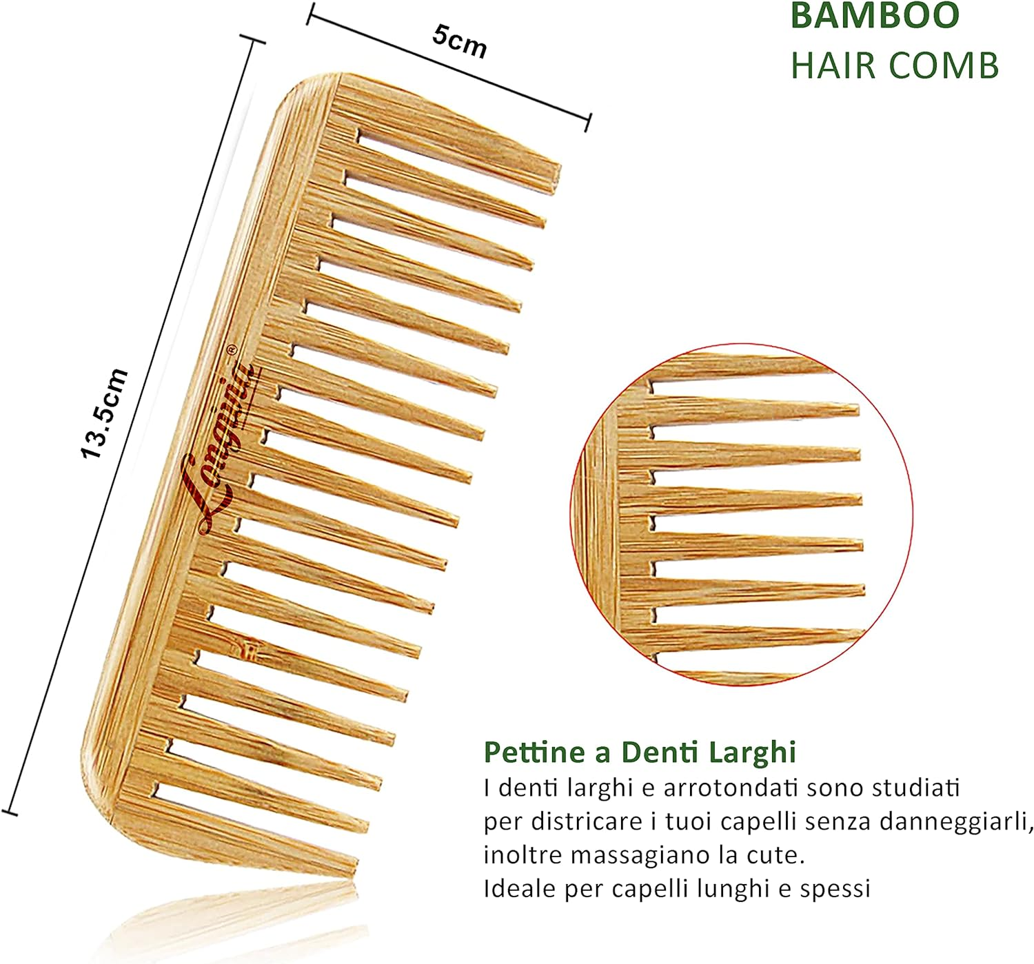 Longivia&reg; Comb for Curls Hair Ecological Wooden Comb Coarse 100% Natural Bamboo Curling Comb Natural Curls - Comb Wide Tooth Comb image number 1