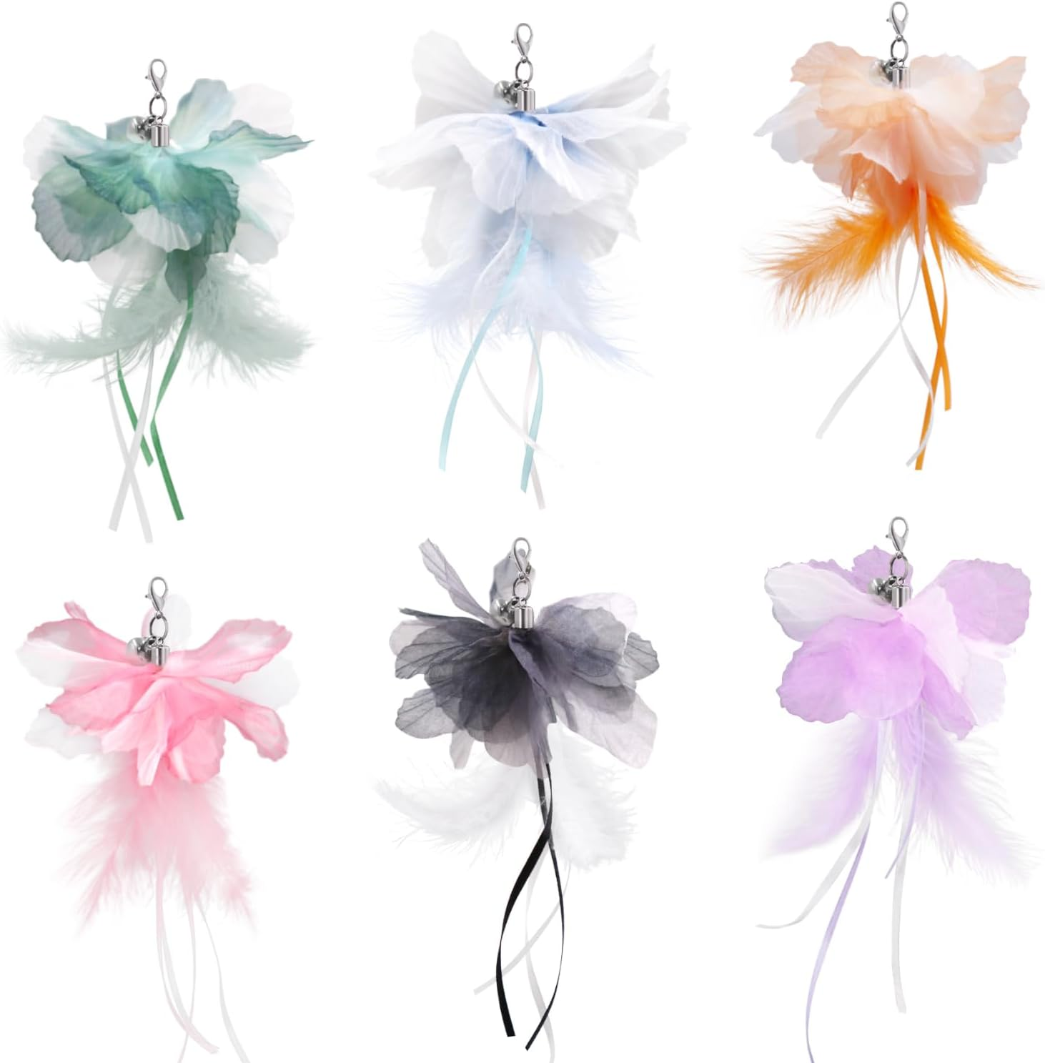 SONGWAY Cat Toys Flower with Wand, Interactive Cat Feather Toy Set - Retractable Teaser Wand with 6 Pcs Feather Refills with Bell, Cat Wand Toys for Indoor Cats Kittens Play Chase Exercise,