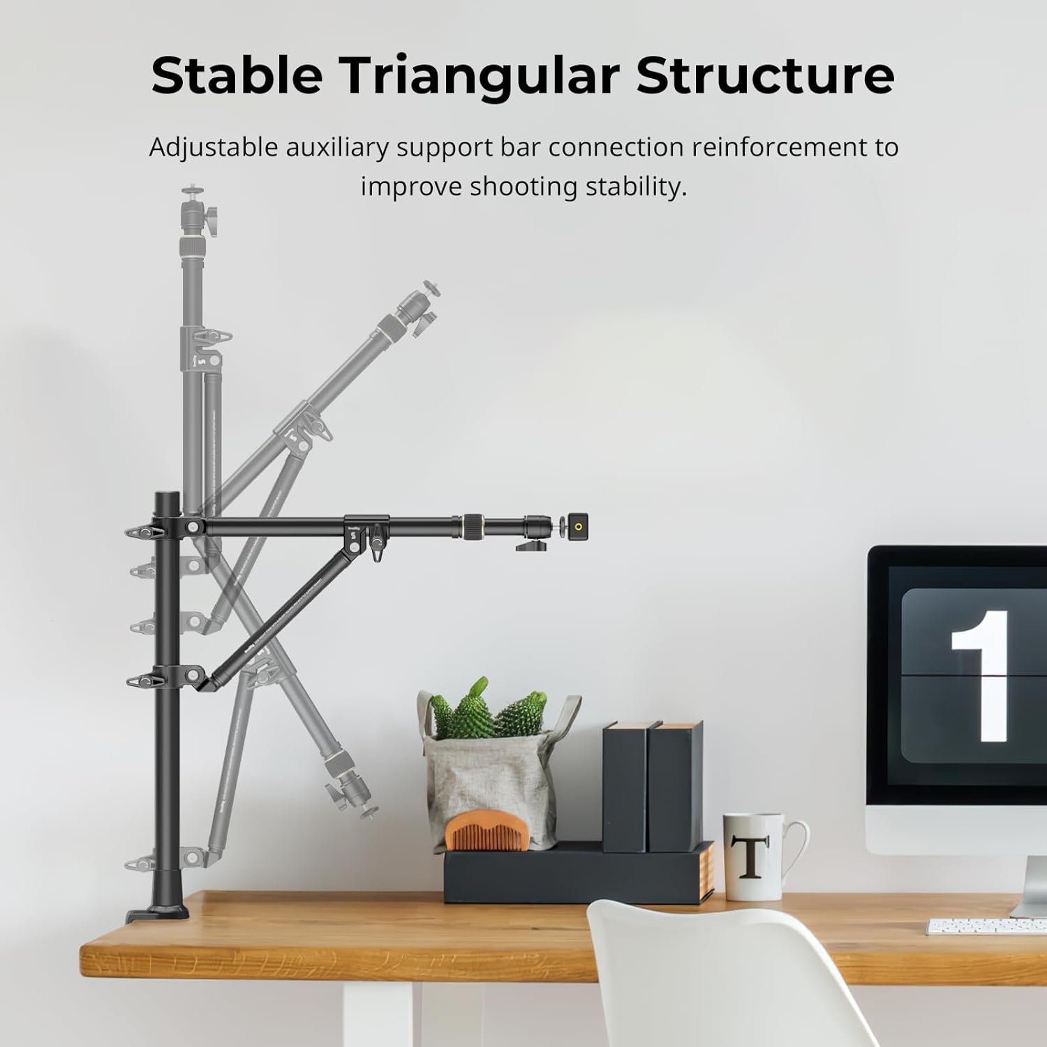 SMALLRIG Triangle Camera Desk Mount, Max. Load 3Kg/ 6.6Lbs, Overhead Camera Mount with Auxiliary Support Rod, with Phone Holder and Small Ball Head for Camera/Phone/Light/Webcam - 4304 image number 1