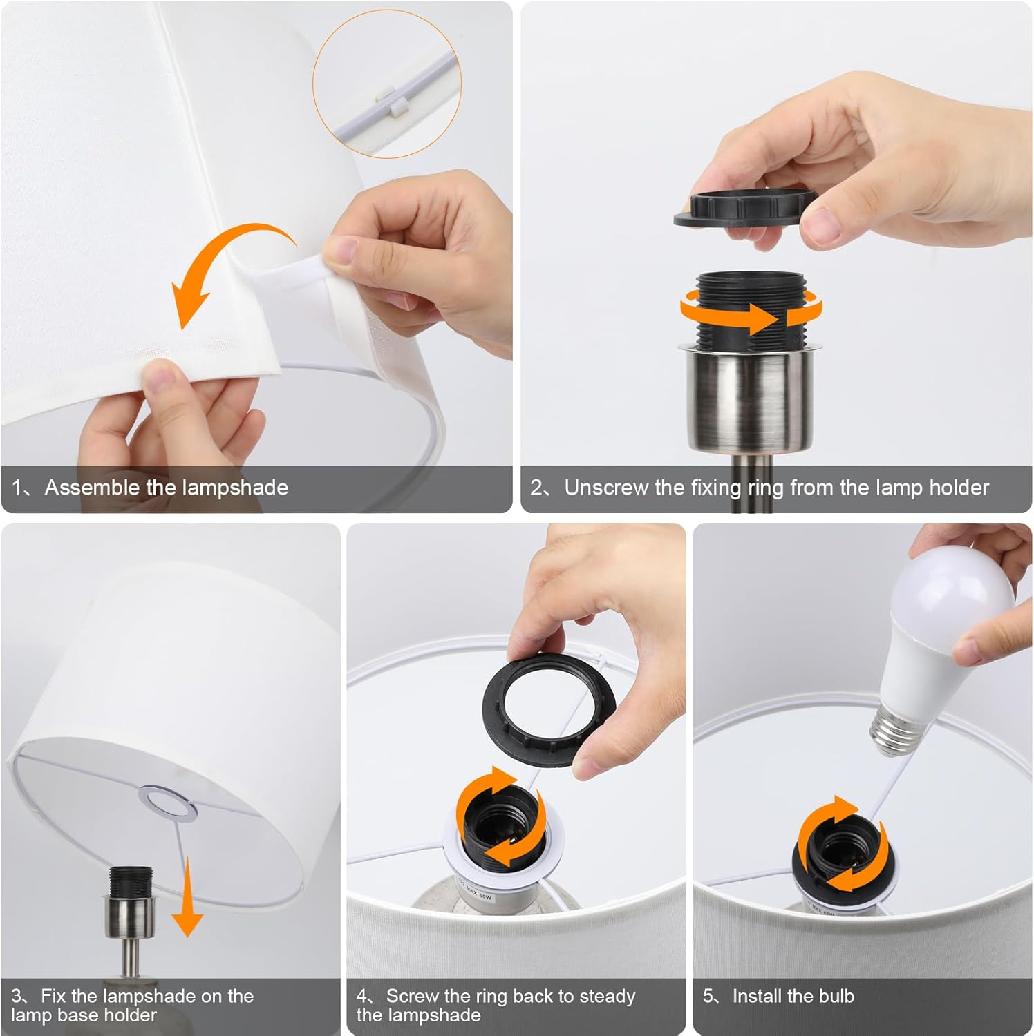 Tisuokae Bedside Lamps Set of 2, Ceramic Tall Bedside Table Lamps with Fabric Shade, Table Lamp with 3 Color Temperatures, Bedroom Table Lamp for Living Room & Office, LED Bulbs Included image number 2