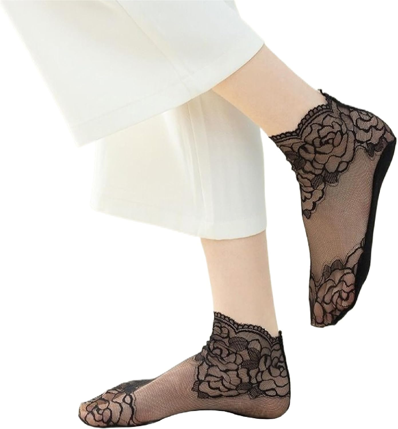 Dress Cici Lace Top Low Cut Socks for Women, Bottom Cotton Ankle Socks, Thin, Breathable, Lightweight Lace Sock (5 Pairs) - 3 Apricot+2 Pink image number 3