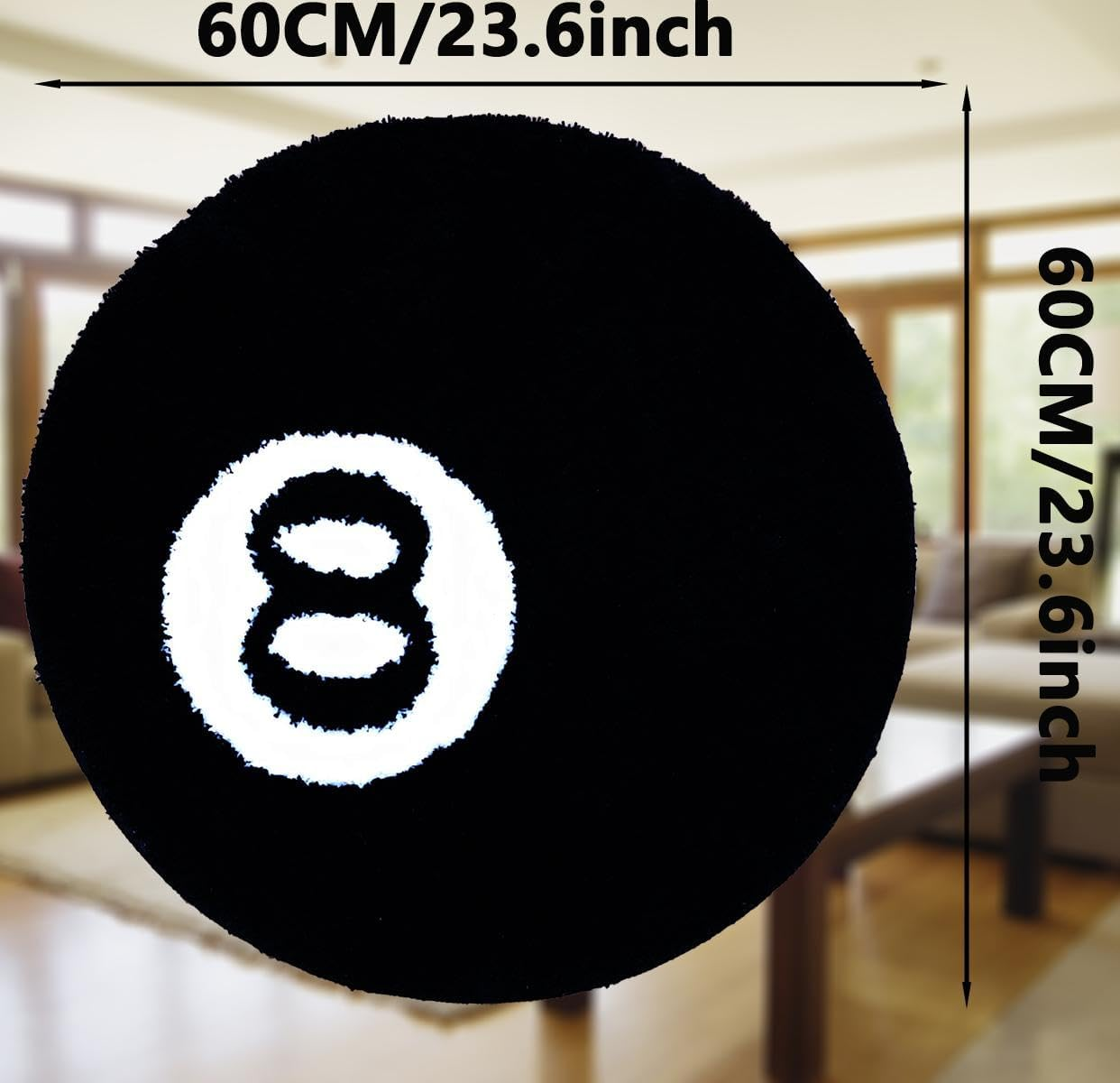 8 Ball Rug, 24"/60Cm Black round Rug Billiard Pool, 8 Ball Carpet, Non-Slip Flocking Floor Area Rug, Absorbent Black Circle Rugs, Cool Rugs Doormat for Living Room Decor (60 * 60CM) - 60*60Cm image number 2